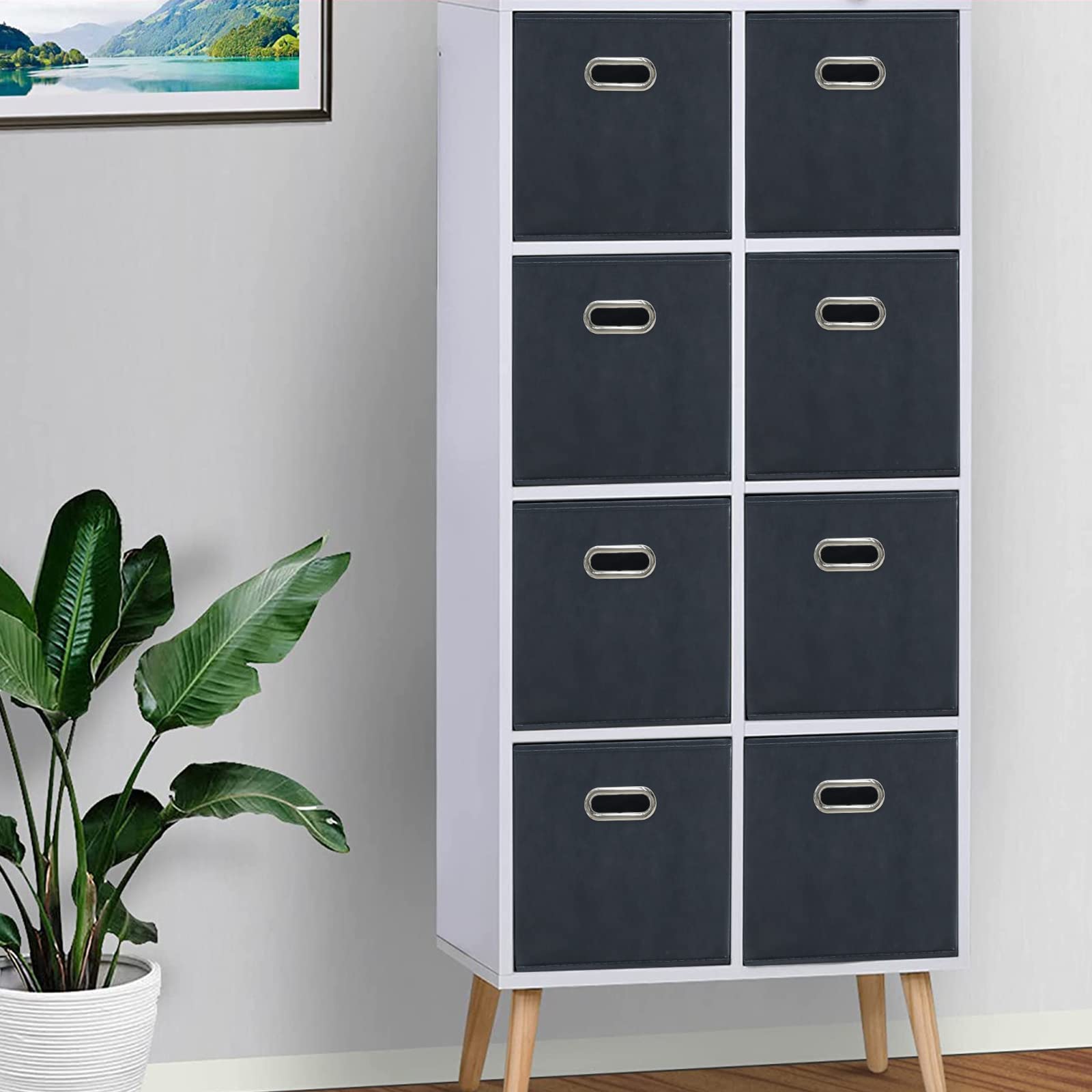 Black Fabric Cubby Storage Bins - 13x13x13 Inches Foldable Cube Organizer with Dual Handles - Set of 3 Grey Collapsible Storage Baskets for Closet, Nursery & Home Organization