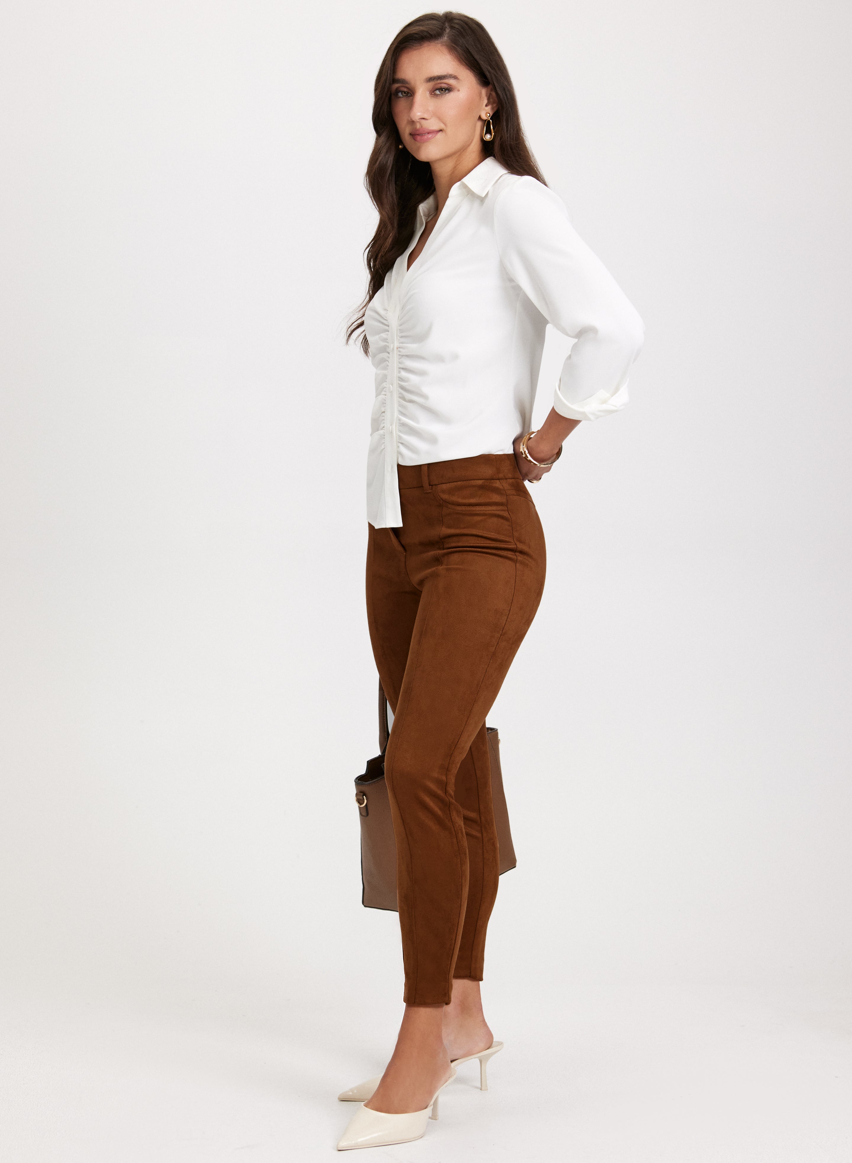 Chloe Faux Suede Leggings for Women - Stretchy High Waist Yoga Pants for Workout, Lounge & Everyday Wear
