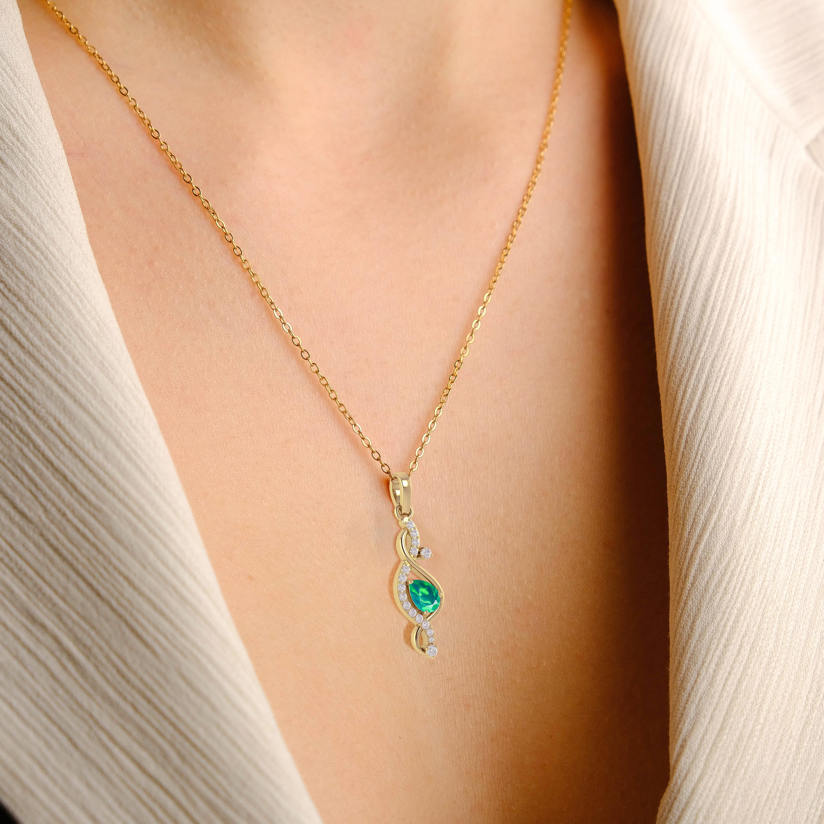 Natural Green Opal Pear-Shaped Pendant Necklace - Handcrafted Designer Jewelry for Women, Perfect for Weddings, Parties & Special Occasions