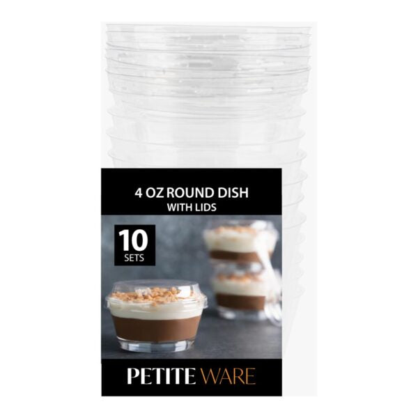 4 oz Round Bowls with Flat Lids - 10 Pack Dessert Cups for Ice Cream, Pudding, Snacks & Party Serving | BPA-Free & Reusable
