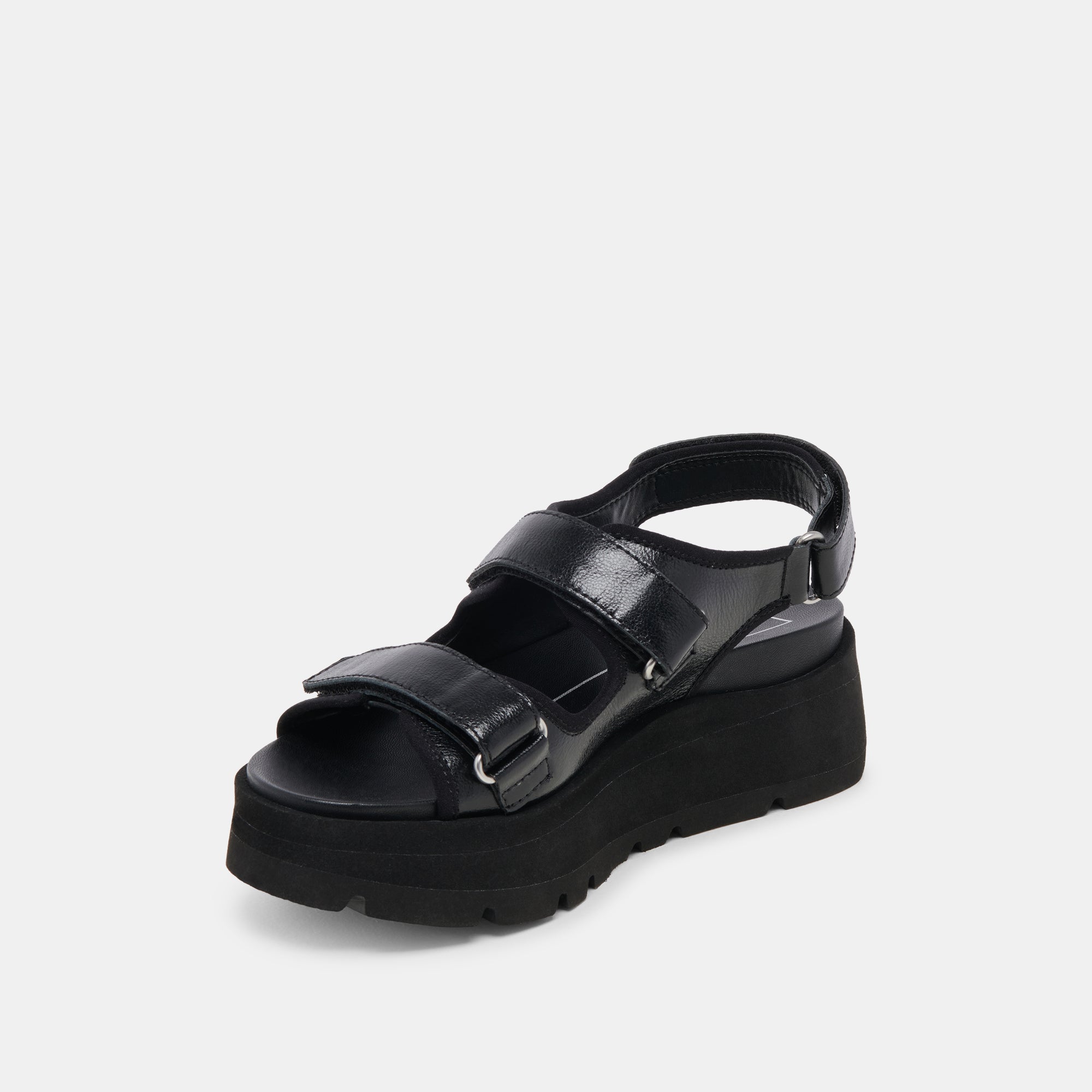 Dubai Sandals Midnight Crinkle Patent Leather Women's Comfortable Slip-On Shoes for Casual Wear and Outdoor Walking