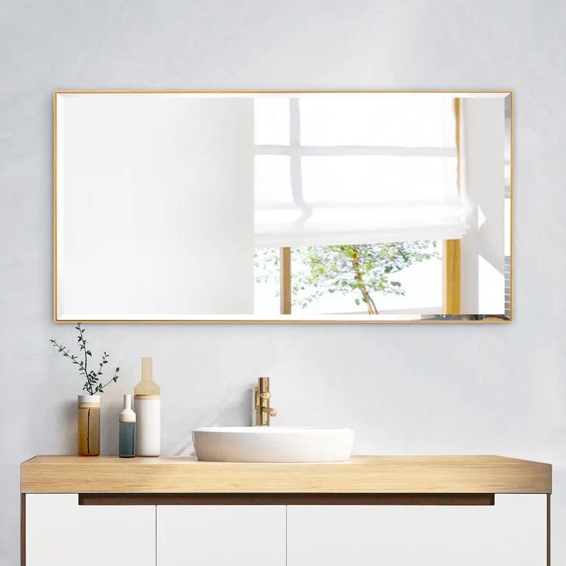 Modern Black Aluminum Framed Beveled Wall Mirror - Sleek Home Decor for Living Room, Bedroom & Entryway - Shatter-Resistant Glass with Stylish Reflections