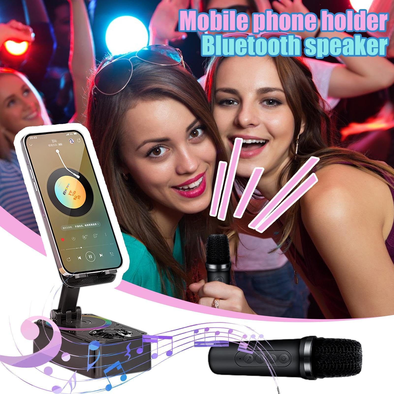 Nuytghr Wireless Stereo Speaker - Portable Bluetooth Speaker with Built-in Mic & Adjustable Phone Holder | High-Quality Sound for Home, Office, Outdoor Parties & Travel | Water-Resistant & Long Battery Life