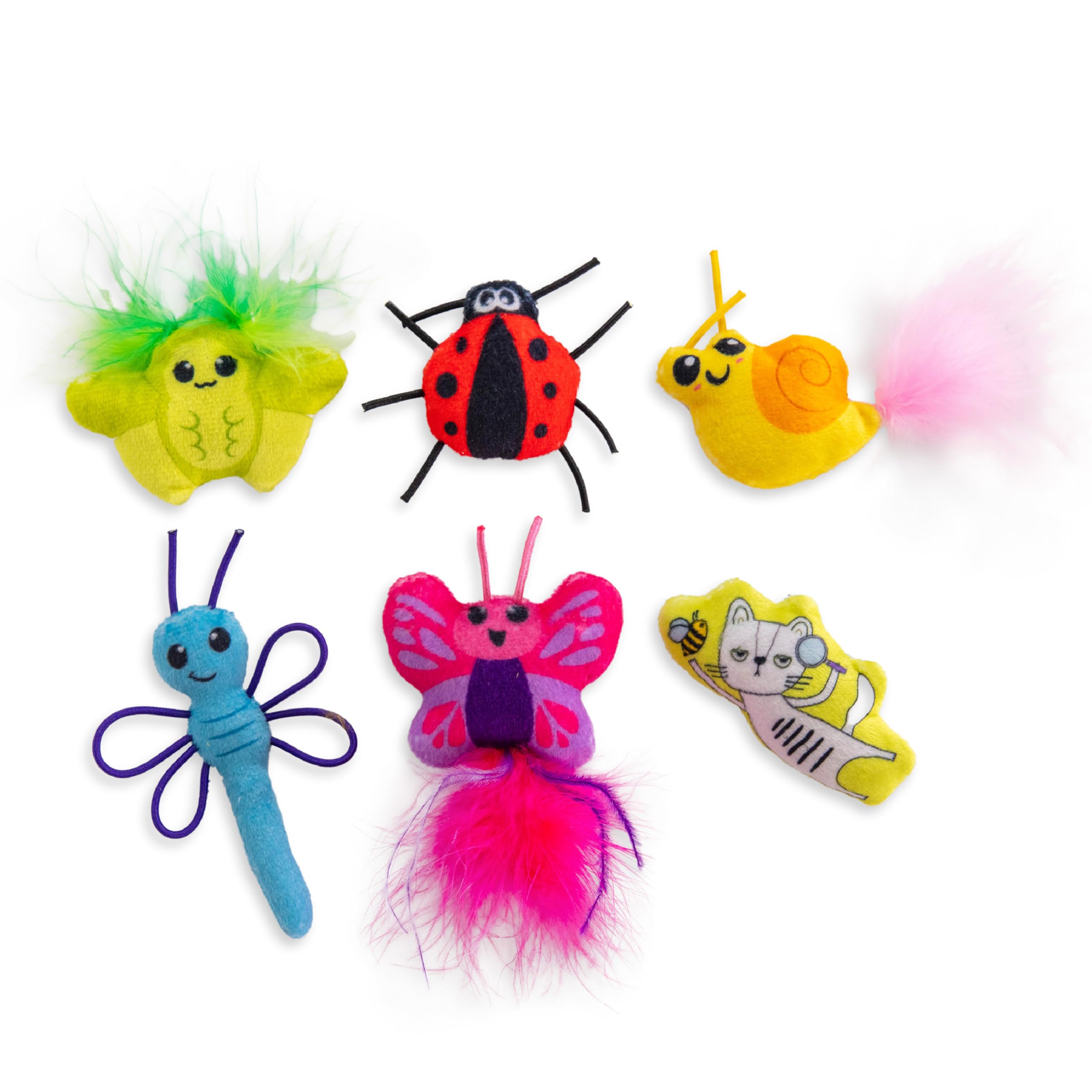 Catstages Cute As A Bug Plush Interactive Cat Toys - 6pk Bug Themed Kicker with Catnip, Feathers, Crinkle & Mesh - Small Multicolored Cat Toys for Play & Exercise - Perfect for Indoor Kittens & Playtime Fun