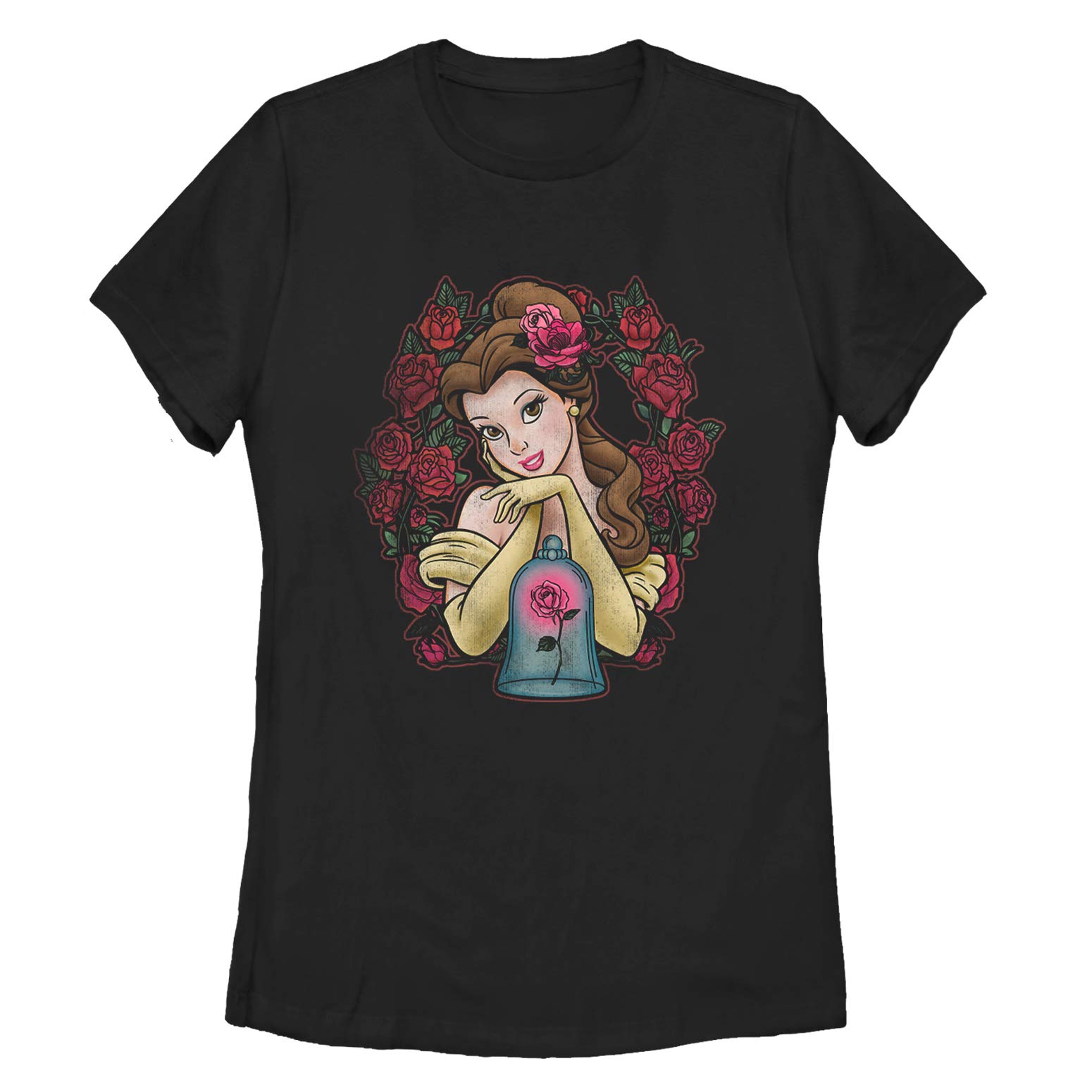 Women's Beauty and The Beast Belle Rose Wreath Graphic T-Shirt - Disney Princess Tee for Casual Wear & Cosplay