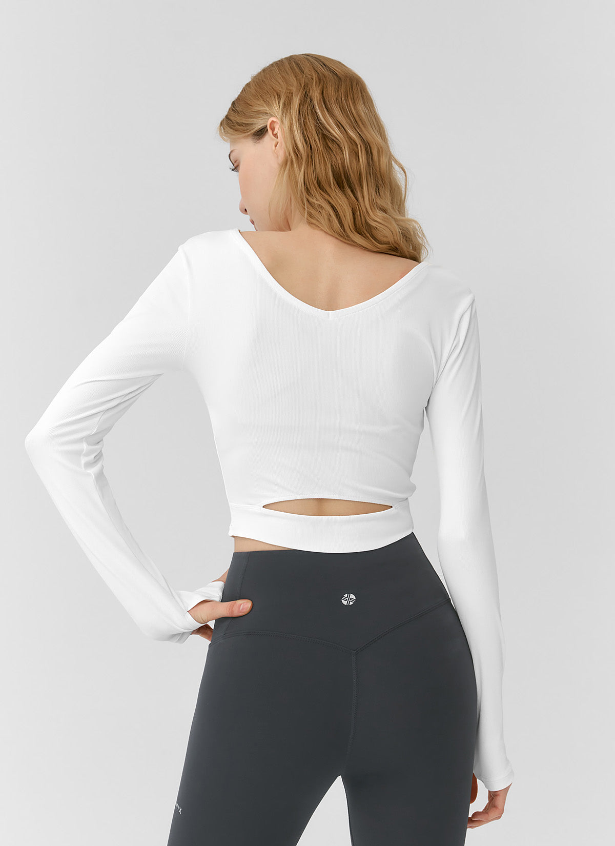 Stylish Ribbed Back Slit Long Sleeve Top with Fingerhole Design - Perfect for Casual Outings, Office Wear & Date Nights