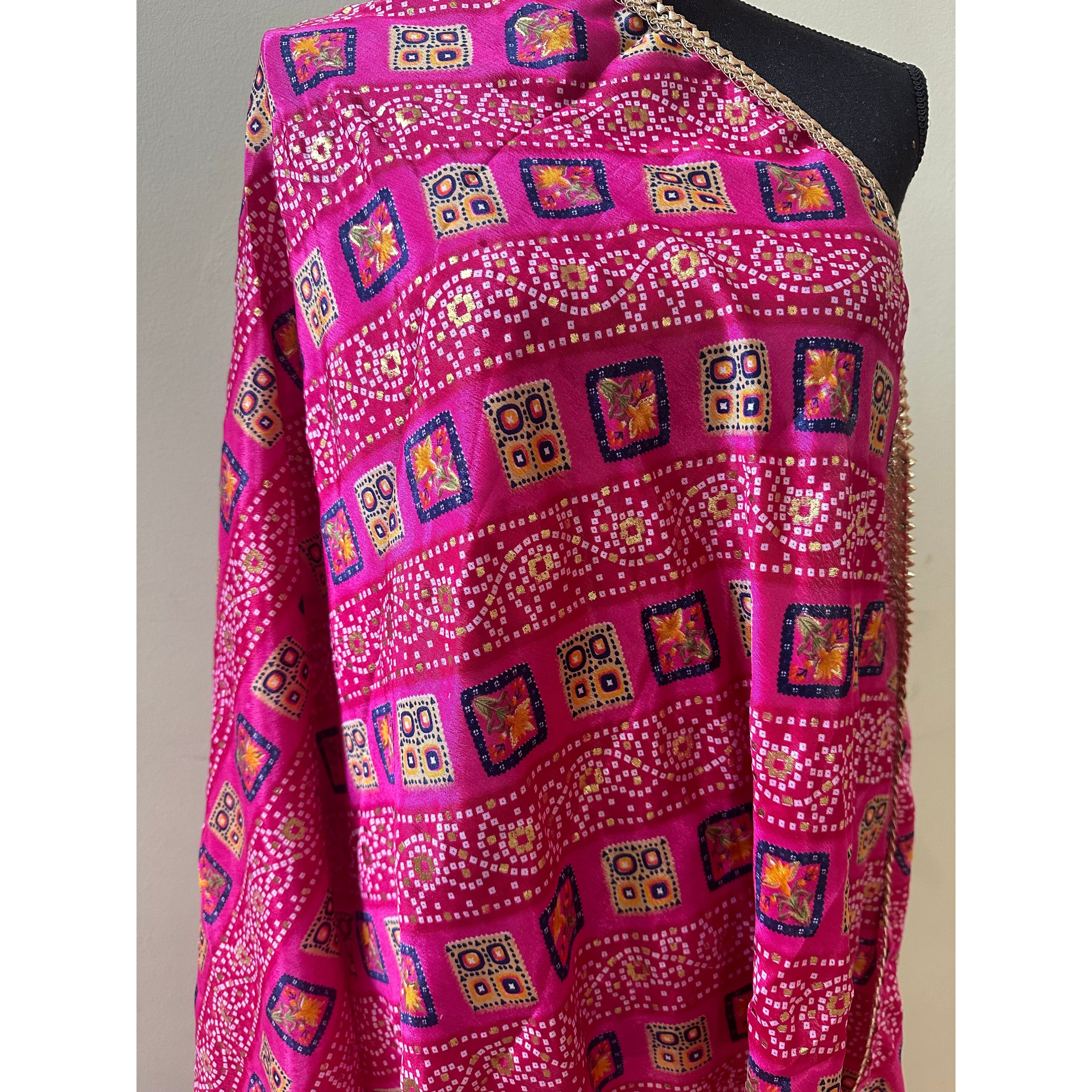 Pink Bandhini Dupatta Scarf - Traditional Indian Stole for Women, Wedding & Party Accessory - Perfect for Festivals, Bridal Wear & Ethnic Outfits