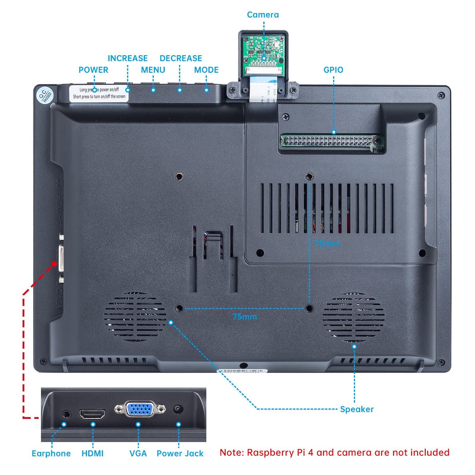 10.1 Inch 1280×800 IPS LCD Display with Cooling Fan - Portable Raspberry Pi Screen for Pi 4B/3B+/400 & Windows PC - All-in-One Design for Programming, Gaming & DIY Projects