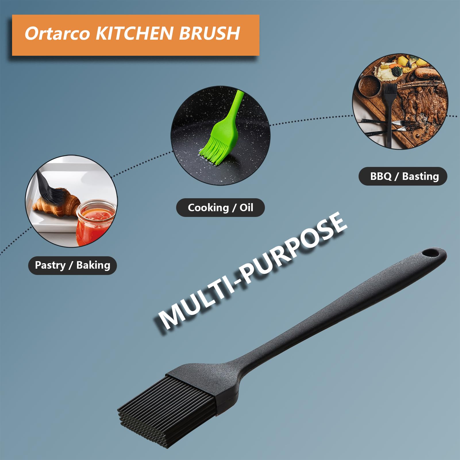 Ortarco Silicone Basting Pastry Brush - 2 Pack Heat-Resistant Baking Brush for Cooking, BBQ, Grilling - Perfect for Spreading Oil, Butter & Sauce on Cakes, Breads, Meats & Vegetables