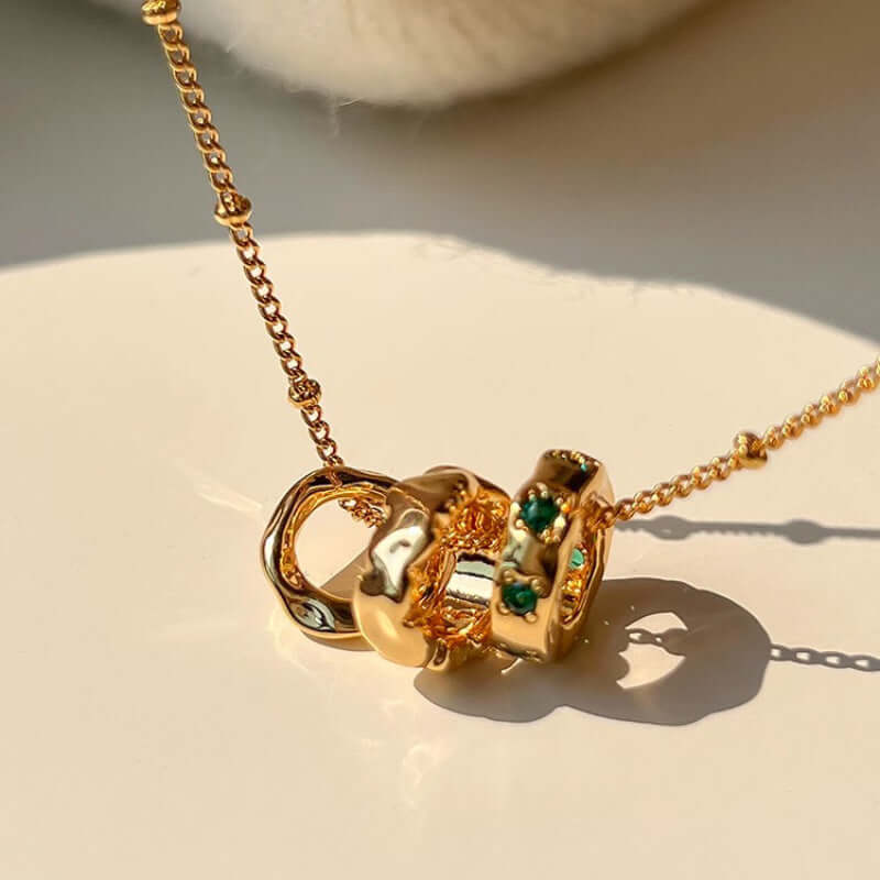 18K Gold Plated Connected Rings Charm Necklace for Women | Elegant Layering Jewelry Gift for Anniversary, Birthday & Valentine's Day | X1411