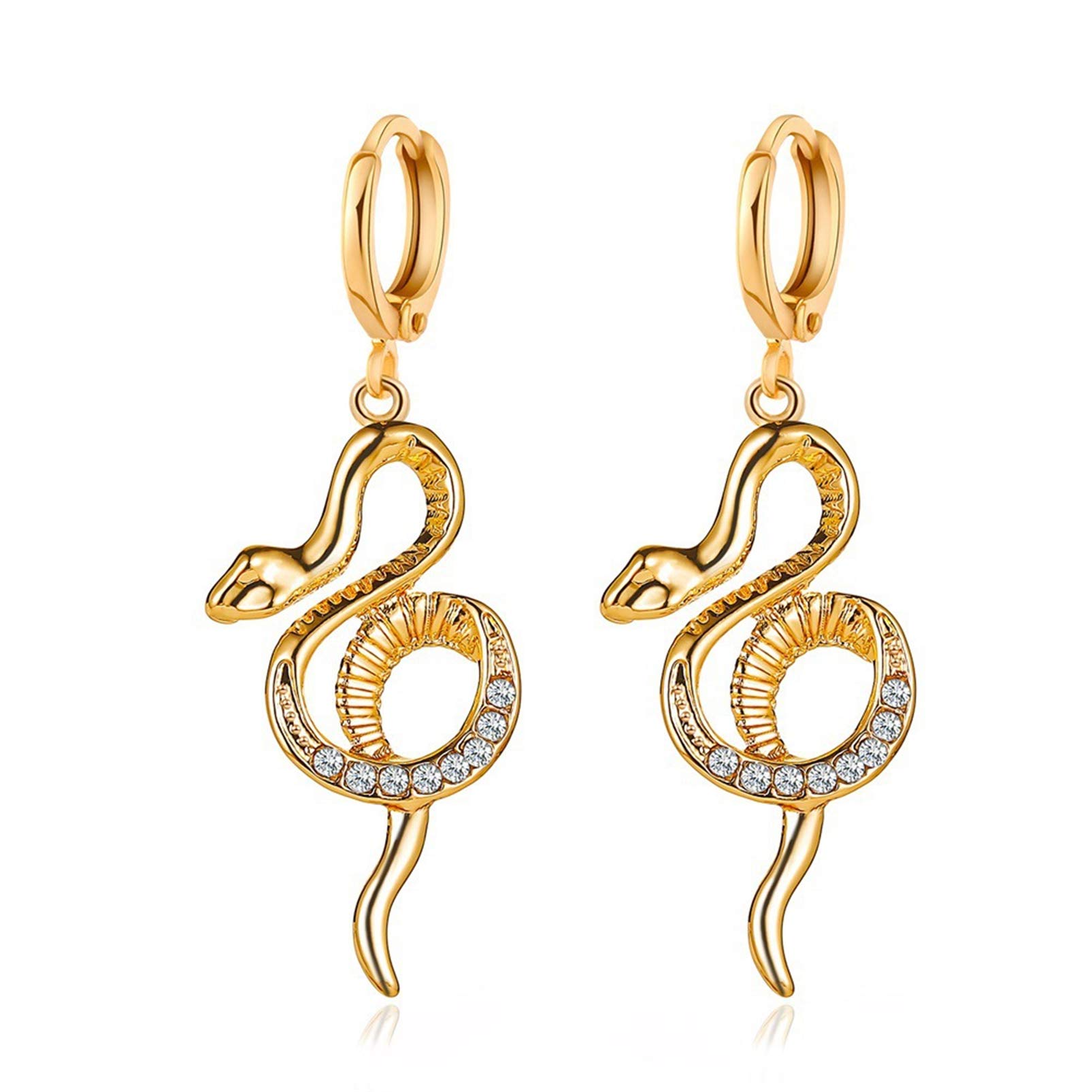 HMOOY Snake Earrings for Women - Gold & Silver Snake Drop Dangle Earrings, Small Hoop Huggie Earrings with Charm - Punk Stud Animal Jewelry for Girls Teens Men - Perfect for Parties, Concerts & Gothic Fashion