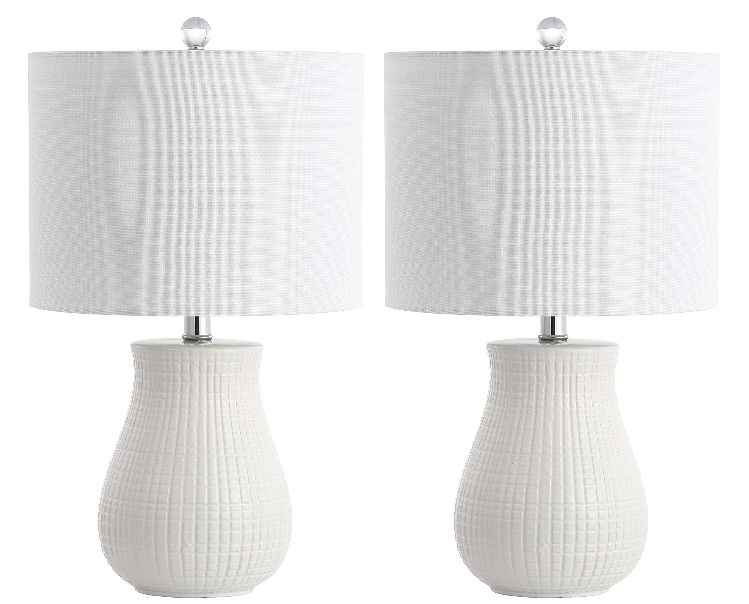 SAFAVIEH Lighting Dayton White 21-Inch Table Lamp Set of 2 with LED Bulbs - Modern Bedside, Living Room & Office Lighting for Home Decor