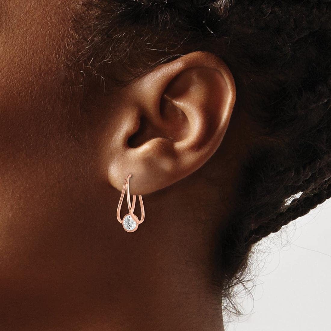 10K Rose Gold CZ Hoop Earrings for Women - Sparkling Cubic Zirconia Huggie Hoops - Perfect for Weddings, Parties & Everyday Elegance