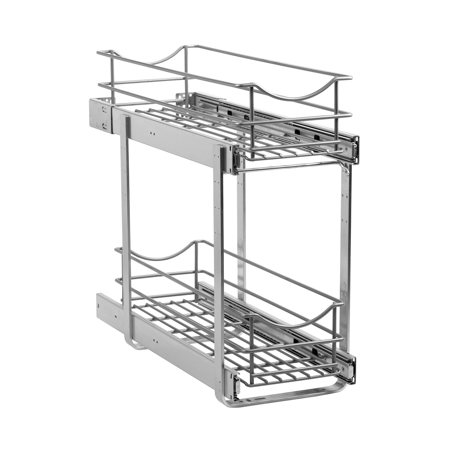 Knape & Vogt 8-Inch Wide x 14.7-Inch High Frosted Nickel Metal Double-Tier Pull Out Cabinet Basket Organizer - Perfect for Kitchen, Bathroom & Pantry Storage