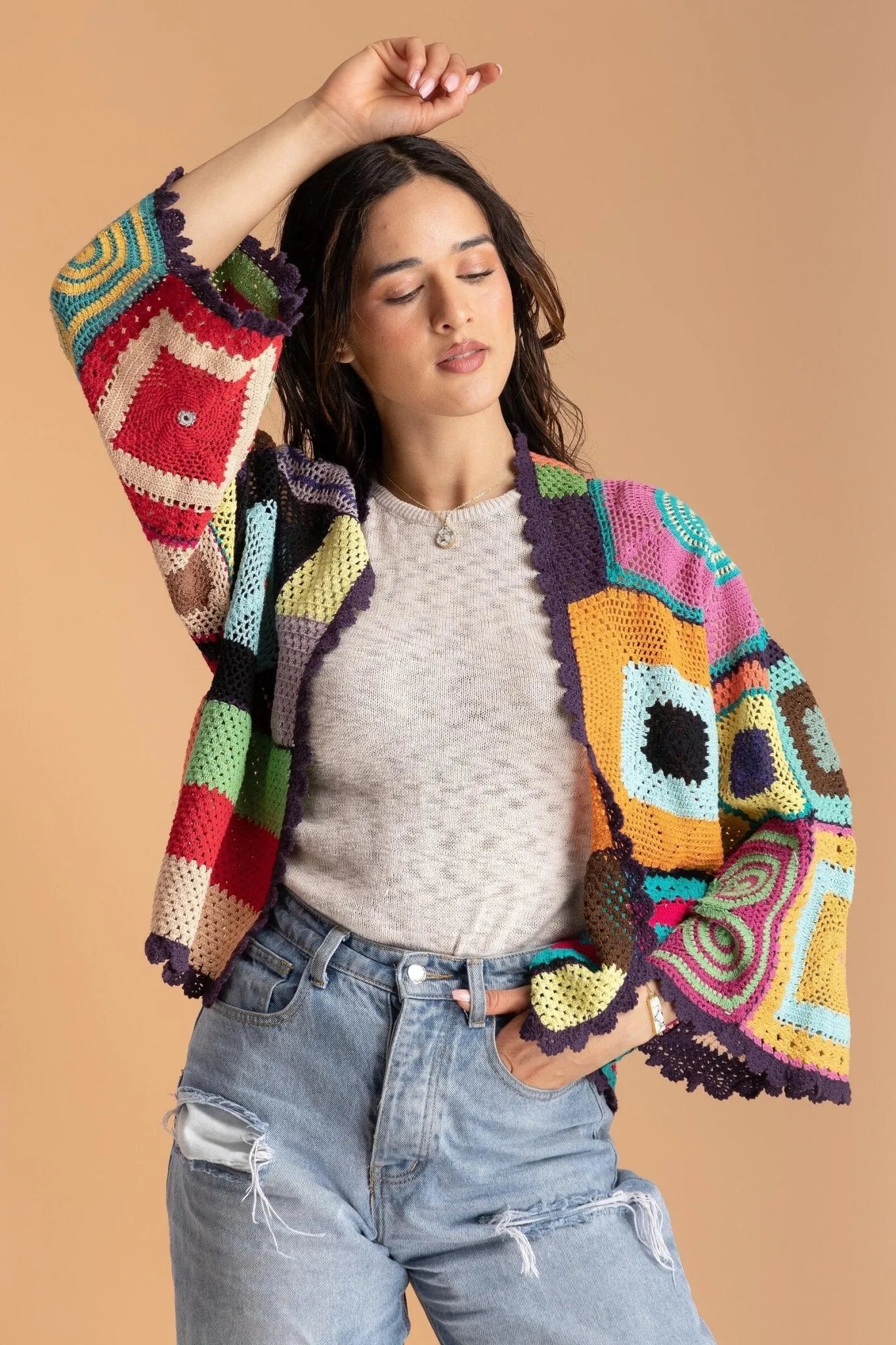 Stylish Multicolor Crochet Cardigan Cotton Jacket for Women - Perfect for Spring Outfits, Beach Cover-ups & Boho Fashion