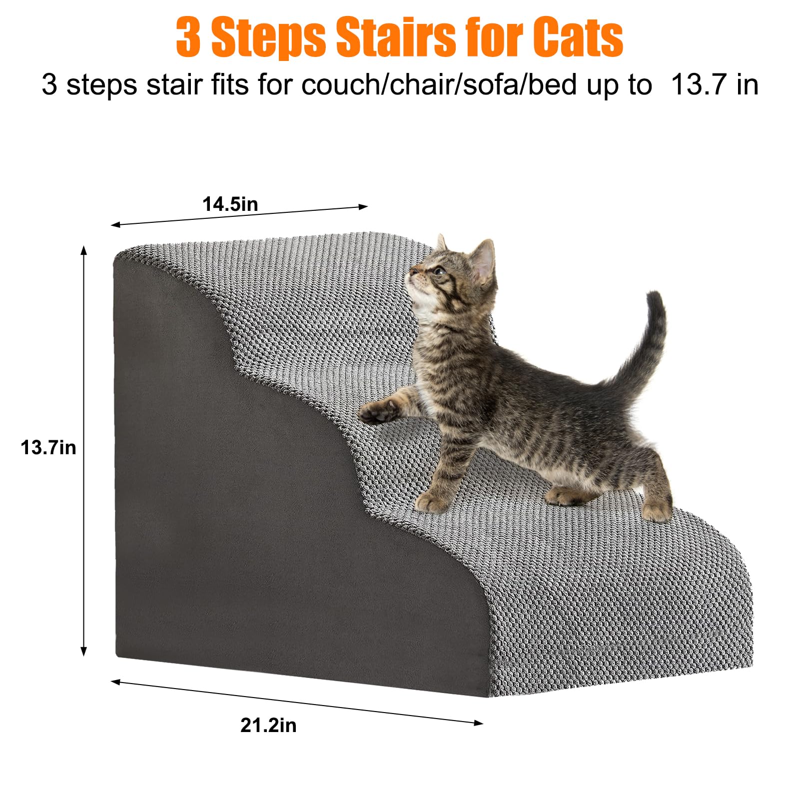 **4-Step Mity Rain Cat Stairs for Senior & Small Cats - Gentle Slope Design with Strong 3D Support - Perfect for Climbing on Beds, Chairs & Couches - Ideal for Elderly, Injured & Tiny Cats**