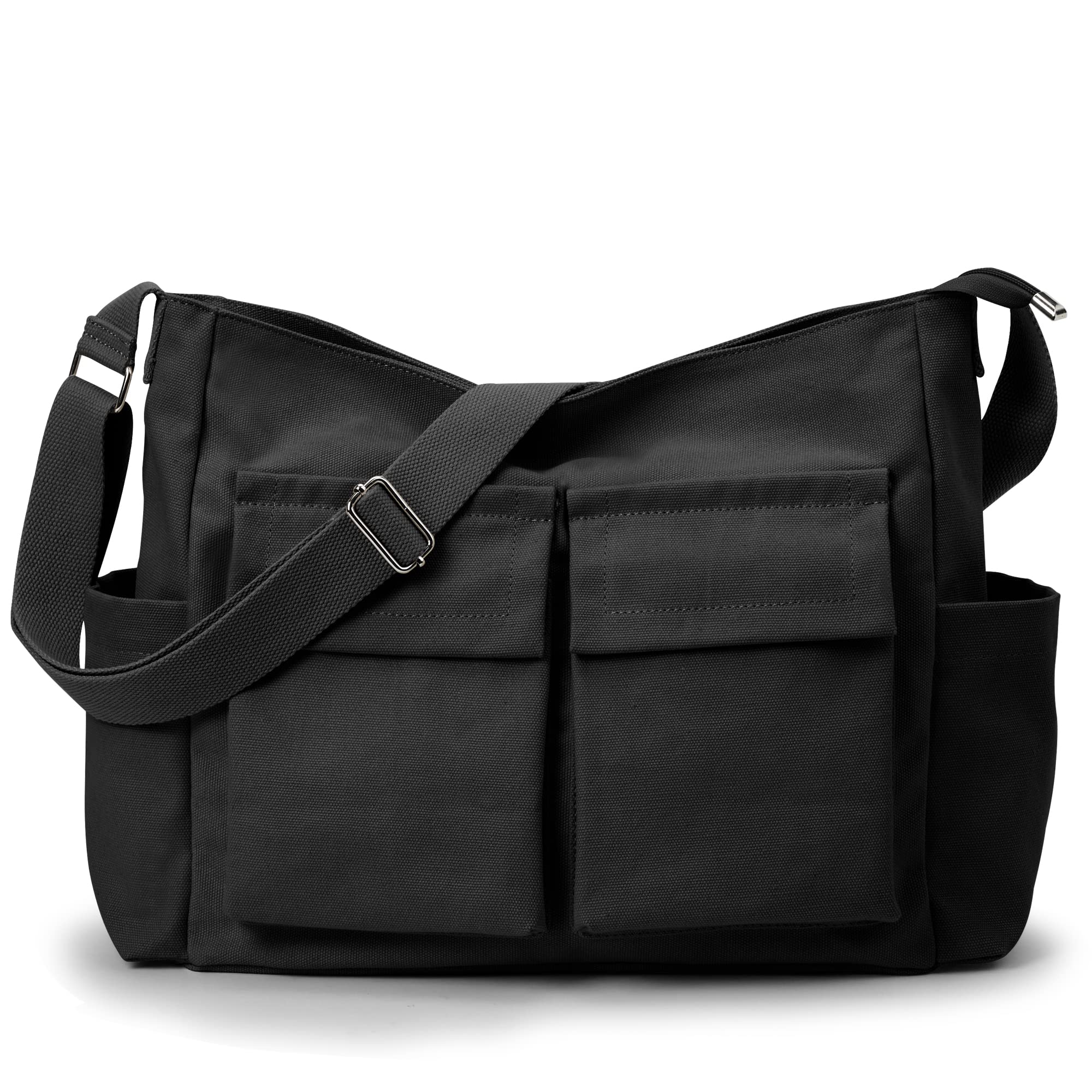 KALIDI Canvas Tote Bag - Large Crossbody Messenger Bag for Women & Men - Durable Casual Shoulder Bag for College, Work & Daily Use - Perfect for Commuting, Shopping & Travel