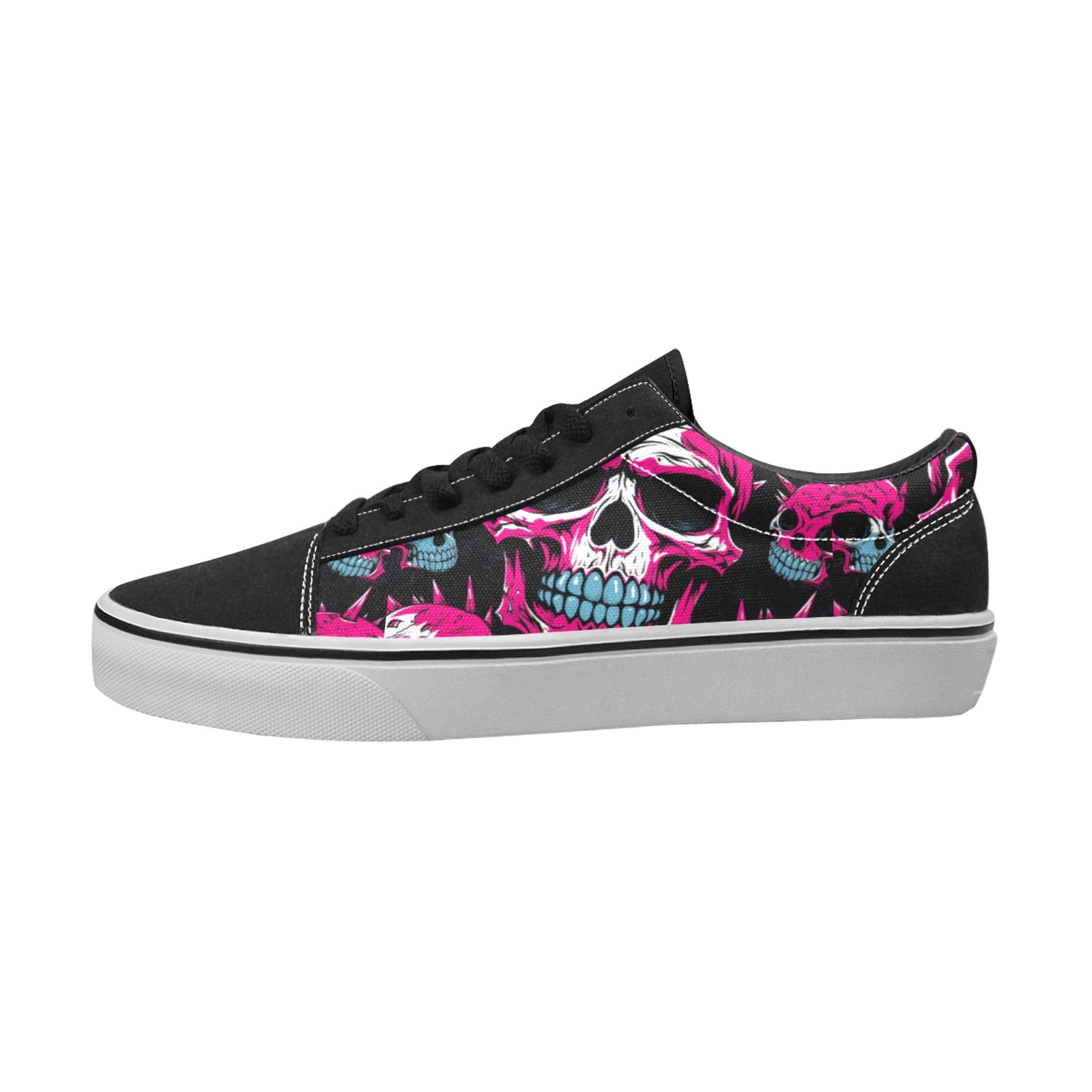 Punk Pink Skull Lace-Up Canvas Shoes for Women - Gothic Streetwear Fashion Sneakers - Perfect for Casual Wear, Concerts, and Halloween Costumes