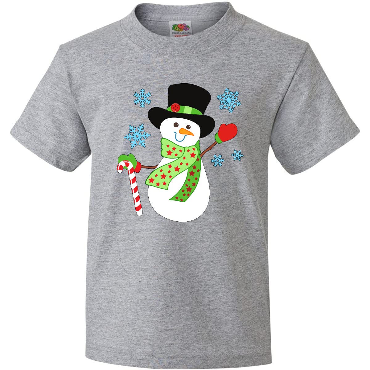 Inktastic Christmas Snowman in Top Hat with Candy Cane Youth T-Shirt - Festive Holiday Gift for Kids, Boys & Girls - Perfect for Christmas Parties & Family Gatherings