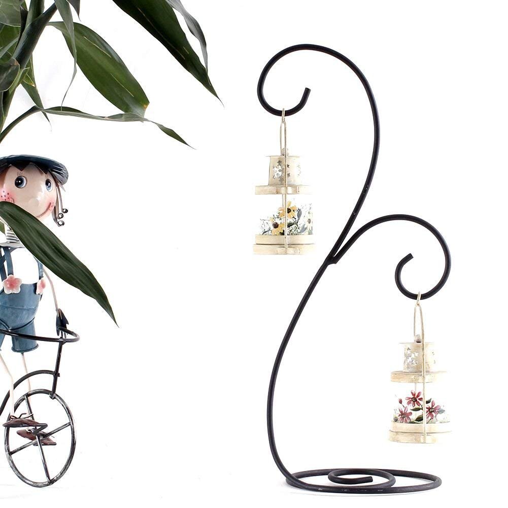 2-Pack Black Lantern Hook, Air Plant Stand & Flower Pot Holder - Perfect for Indoor/Outdoor Decor, Hanging Plants, and Wall Organization