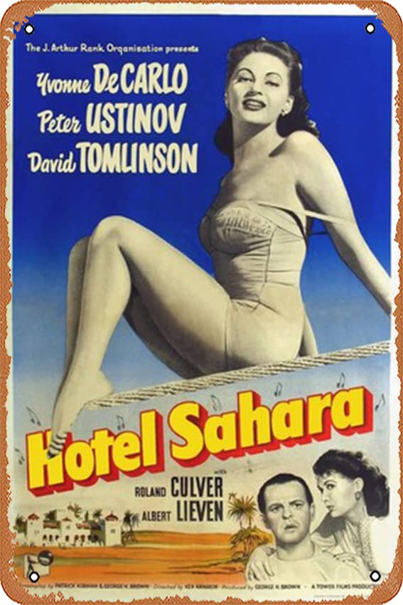 Vintage Hotel Sahara Movie Poster Metal Tin Sign - 12x8 Inch Retro Wall Art for Bars, Coffee Shops & Home Decor - Perfect for Themed Rooms, Man Caves & Vintage Lovers