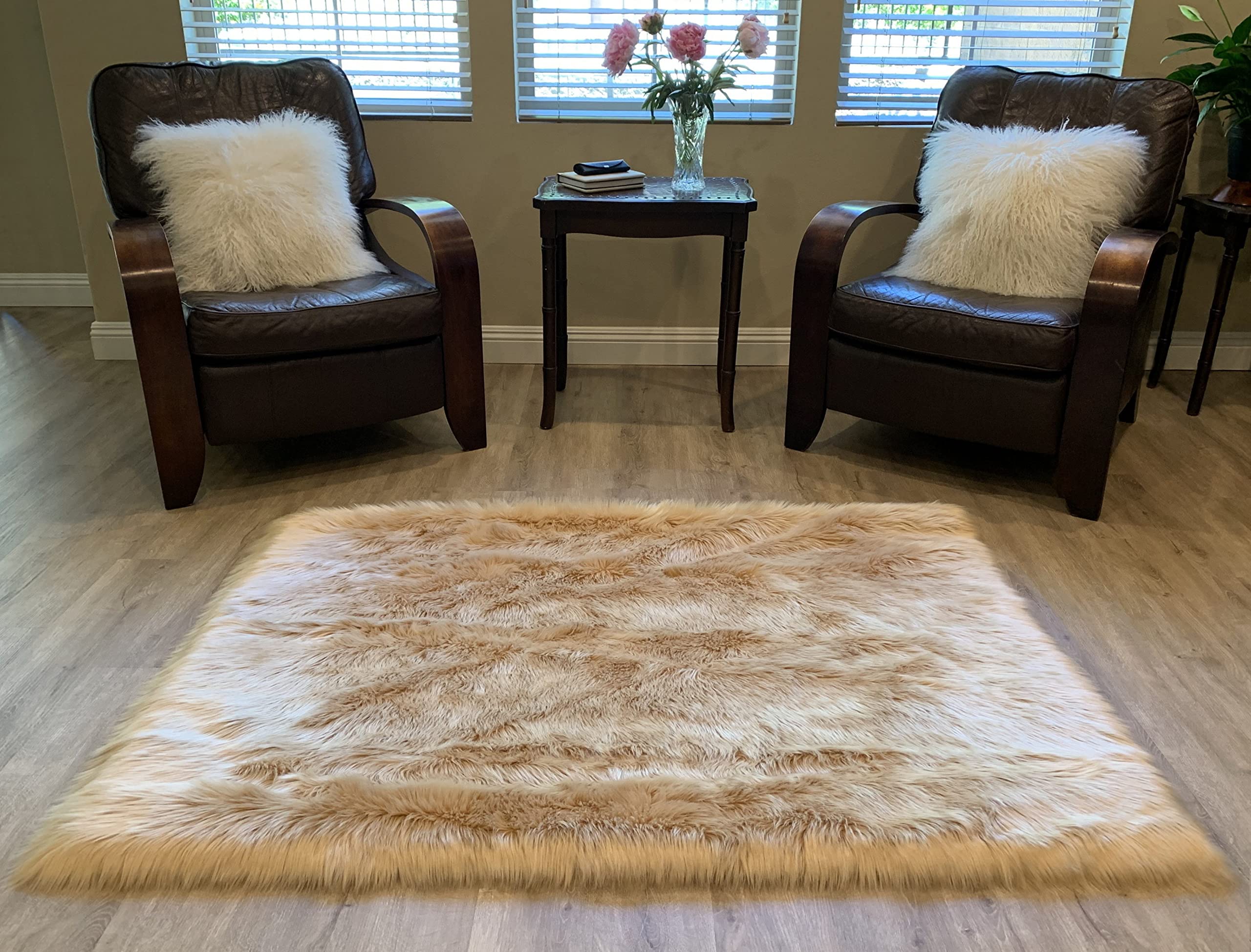 LAMBZY Faux Sheepskin Rug - Super Soft Hypoallergenic Shaggy Carpet for Living Room, Nursery & Sofa - 2x3 Feet Beige Throw Rug - Perfect for Cozy Home Decor, Kids Play Area & Bedroom Accent
