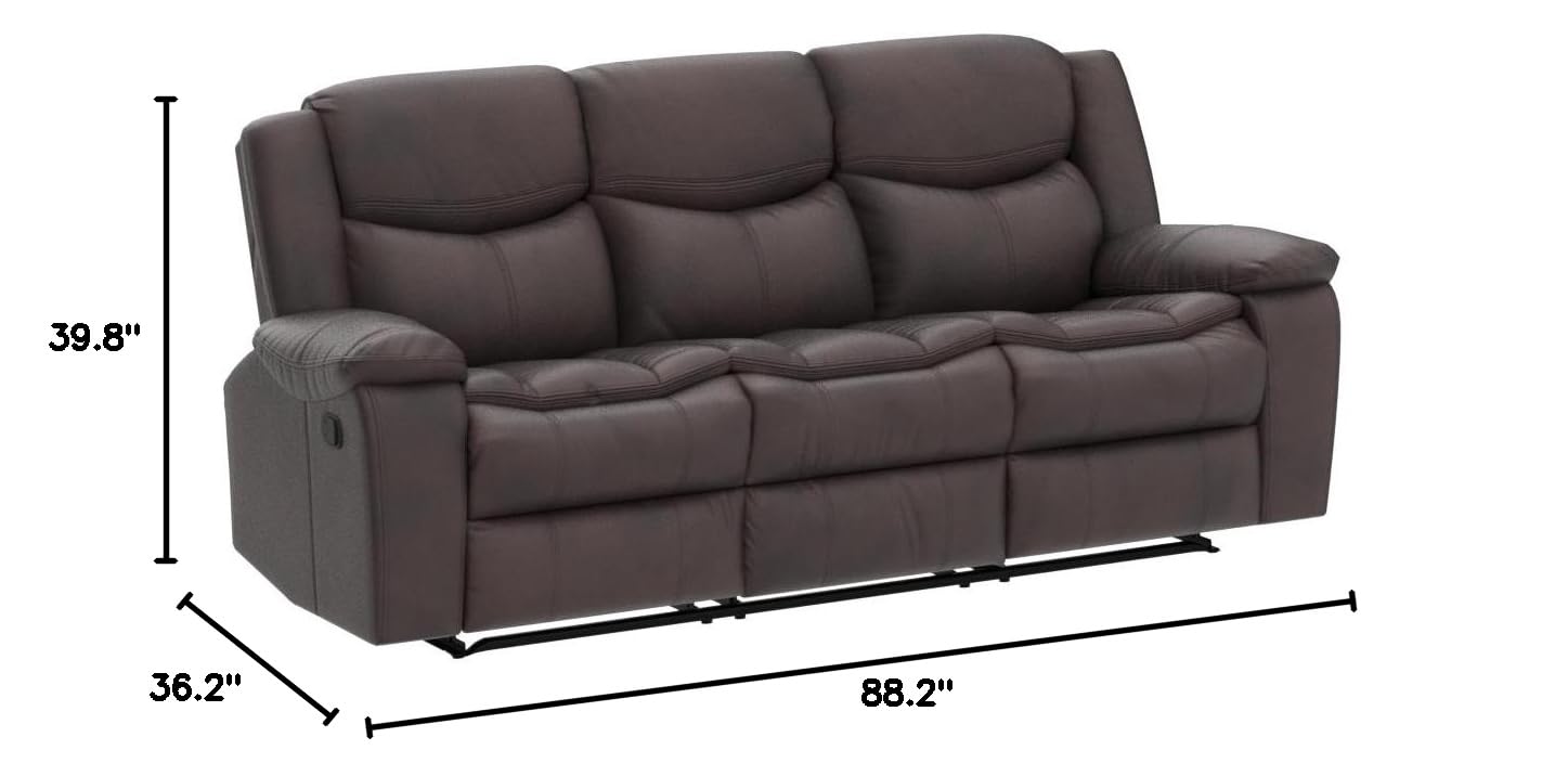 Familymill Breathable Leather Manual Reclining 3-Seat Sofa - Comfortable Living Room Furniture for Home Theater, Family Gatherings & Relaxation