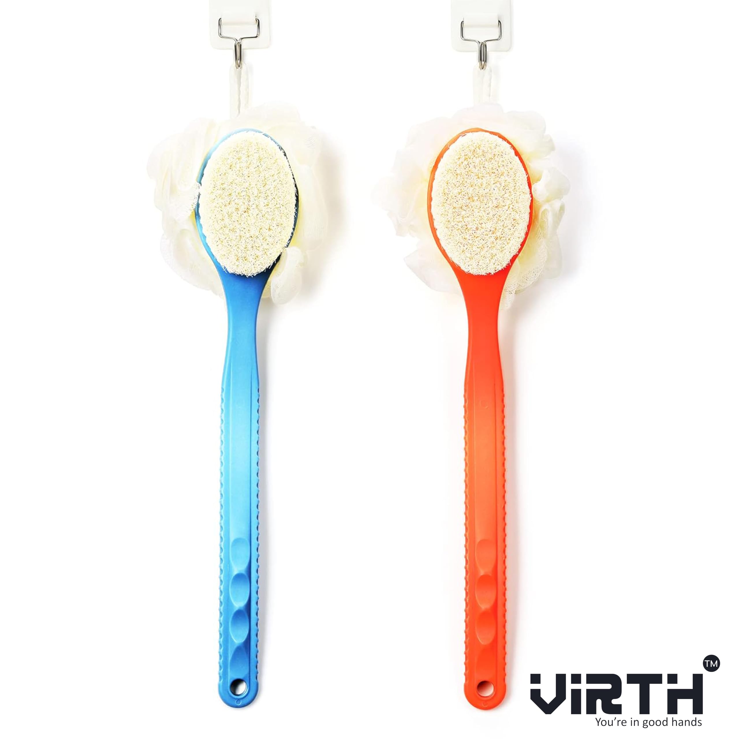 Virth® 2-in-1 Bath & Body Brush with Soft Loofah & Bristles - Long Handle Back Scrubber for Wet/Dry Use - Exfoliating Shower Brush for Women & Men - Perfect for Face, Body & Spa Care - Ideal for Deep Cleansing & Relaxing Bath Time