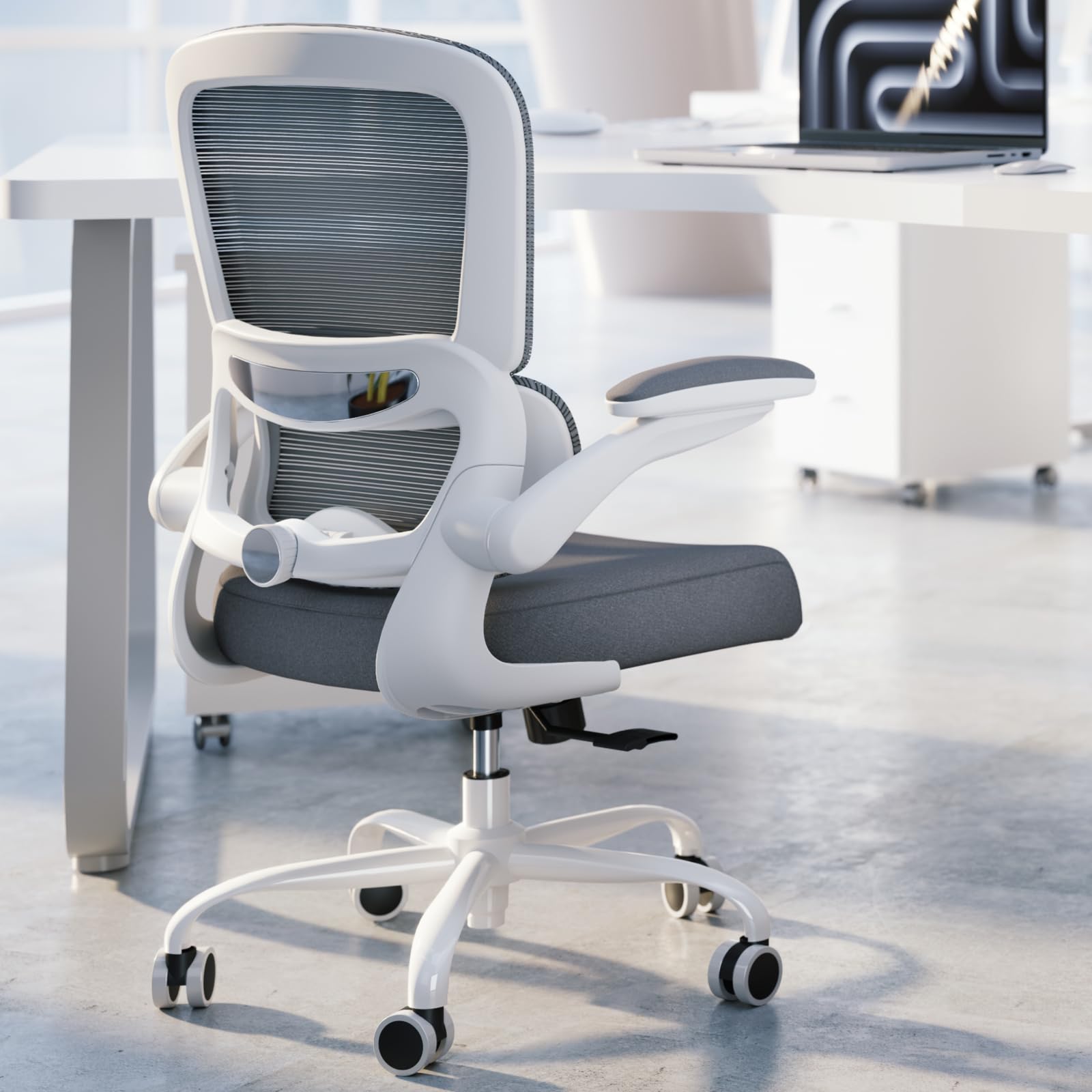 Ergonomic Office Chair with Adjustable Lumbar Support - Mesh Back Computer Desk Chair for Home & Executive Office - Comfortable Task Chair with Breathable Mesh (White) - Perfect for Long Work Hours, Gaming & Remote Work Setup