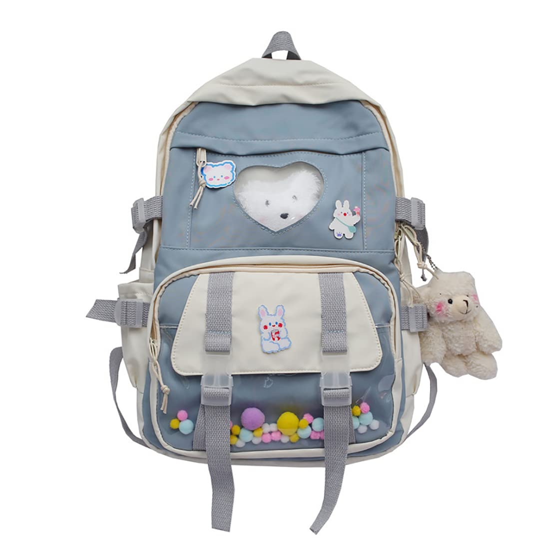 Cute Aesthetic Backpack for Girls - Large Capacity Kawaii School Backpack with Pins & Accessories, Black One Size - Perfect for School, Travel & Everyday Use