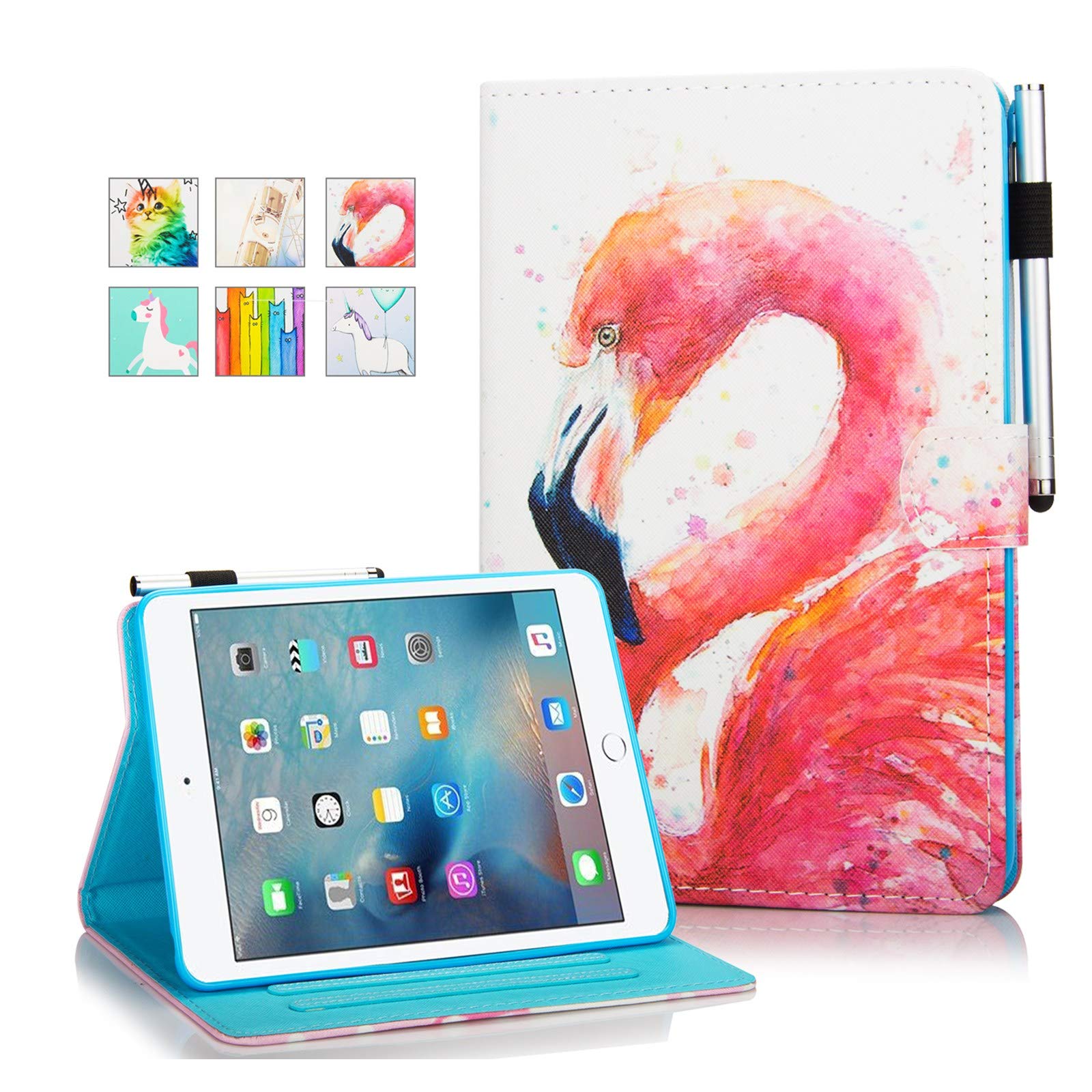DTangLsm Slim PU Leather iPad Case - Compatible with iPad 9.7 (2018 6th Gen & 2017 5th Gen) & iPad Air 2 - Multi-Angle Stand with Auto Wake/Sleep & Pencil Holder - Flamingo Design for Work, Study & Travel Protection