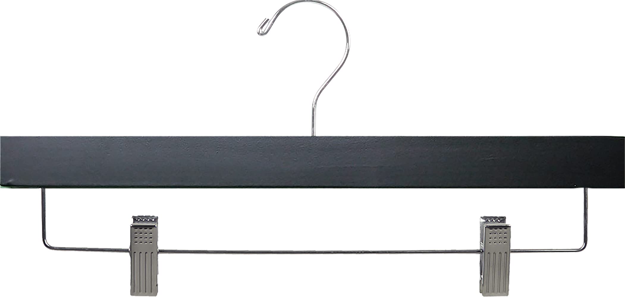 25 Pack Matte Black Wooden Bottom Hangers with Adjustable Clips - Solid Wood Pants & Skirt Hangers for Closet Organization, Wardrobe Storage, and Retail Display