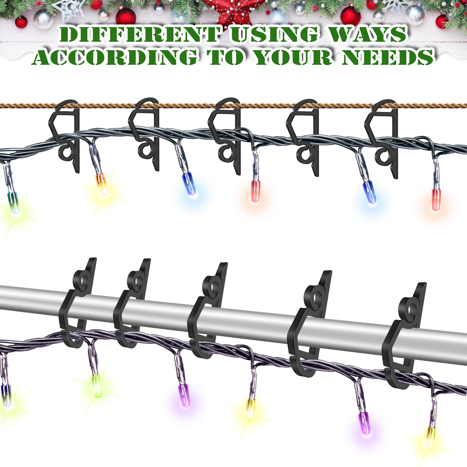 SelfTek 120 Pcs Black Plastic Gutter Hooks for Outdoor String Lights - Heavy Duty Christmas Light Clips for Roof, Porch & Patio Decorations - Weatherproof Hanging Solution for Holiday & Party Lighting