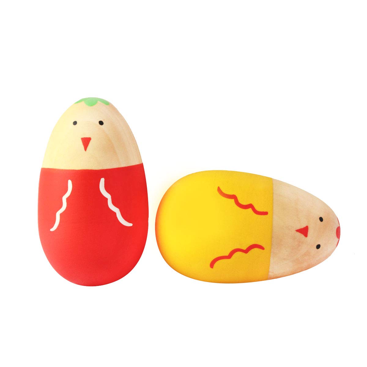 Shumee Wooden Egg Shakers for Babies 6+ Months - Musical Rattle Montessori Sensory Toy - Set of 2 Easter Eggs (Yellow & Red Dots) - Perfect for Early Learning, Baby Shower Gifts & Montessori Playtime