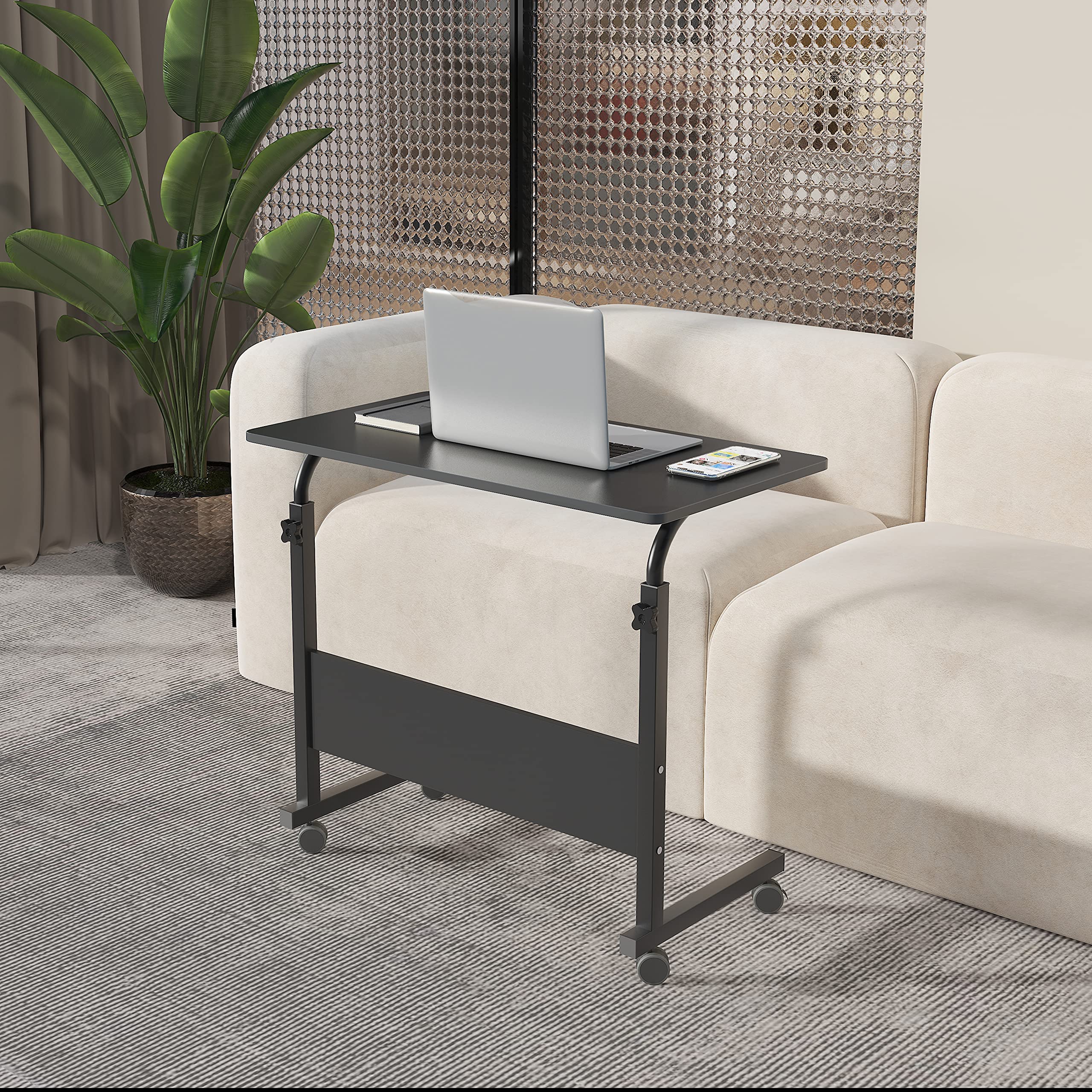 SogesGame Mobile Side Table with Wheels - Black Rolling End Table with Casters for Living Room, Bedroom, or Office - Portable Snack Table for Home Use