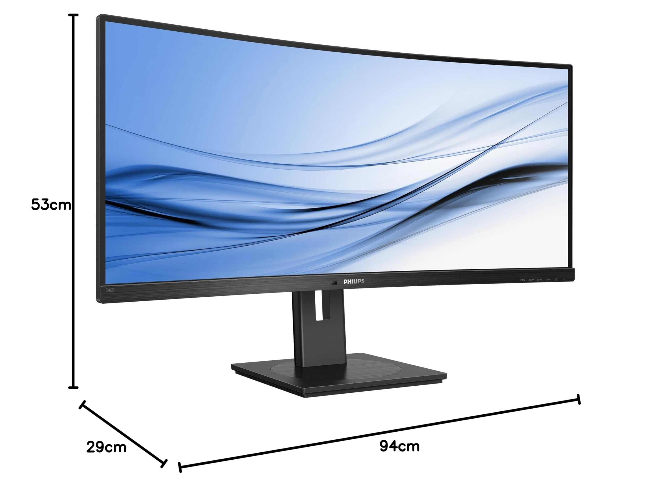 Philips 346B1C 34-Inch WQHD Curved USB-C Docking Monitor with Height Adjustment (3440x1440, 100Hz, HDMI, DisplayPort, USB-C, RJ45, USB Hub) - Black | Perfect for Home Office, Gaming & Multitasking