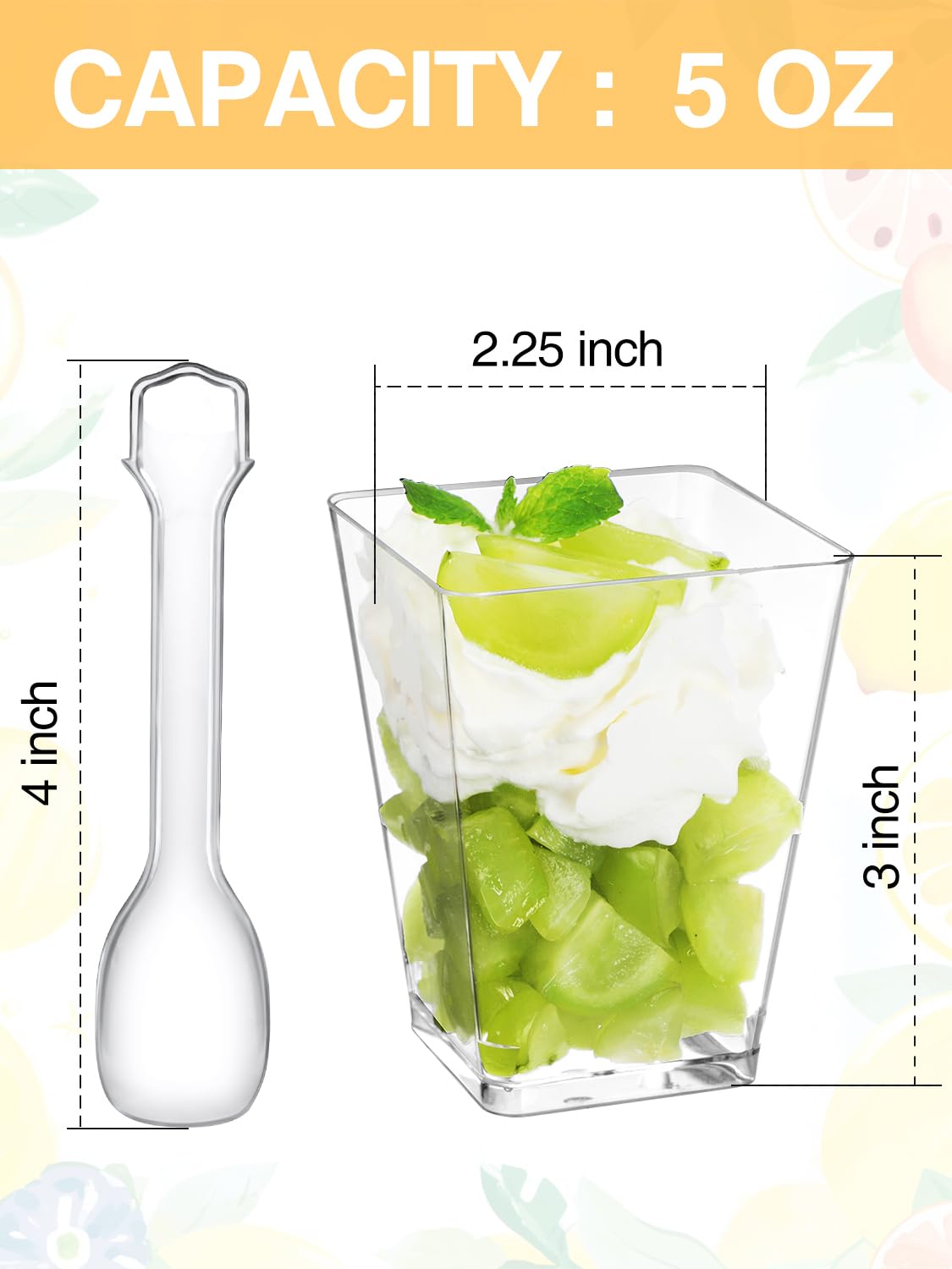 60 Sets 5oz Mini Dessert Cups with Spoons - Clear Plastic Parfait Cups for Puddings, Mousse, Appetizers, Ice Cream & Party Snacks - Perfect for Catering, Weddings, Baby Showers & Home Entertaining