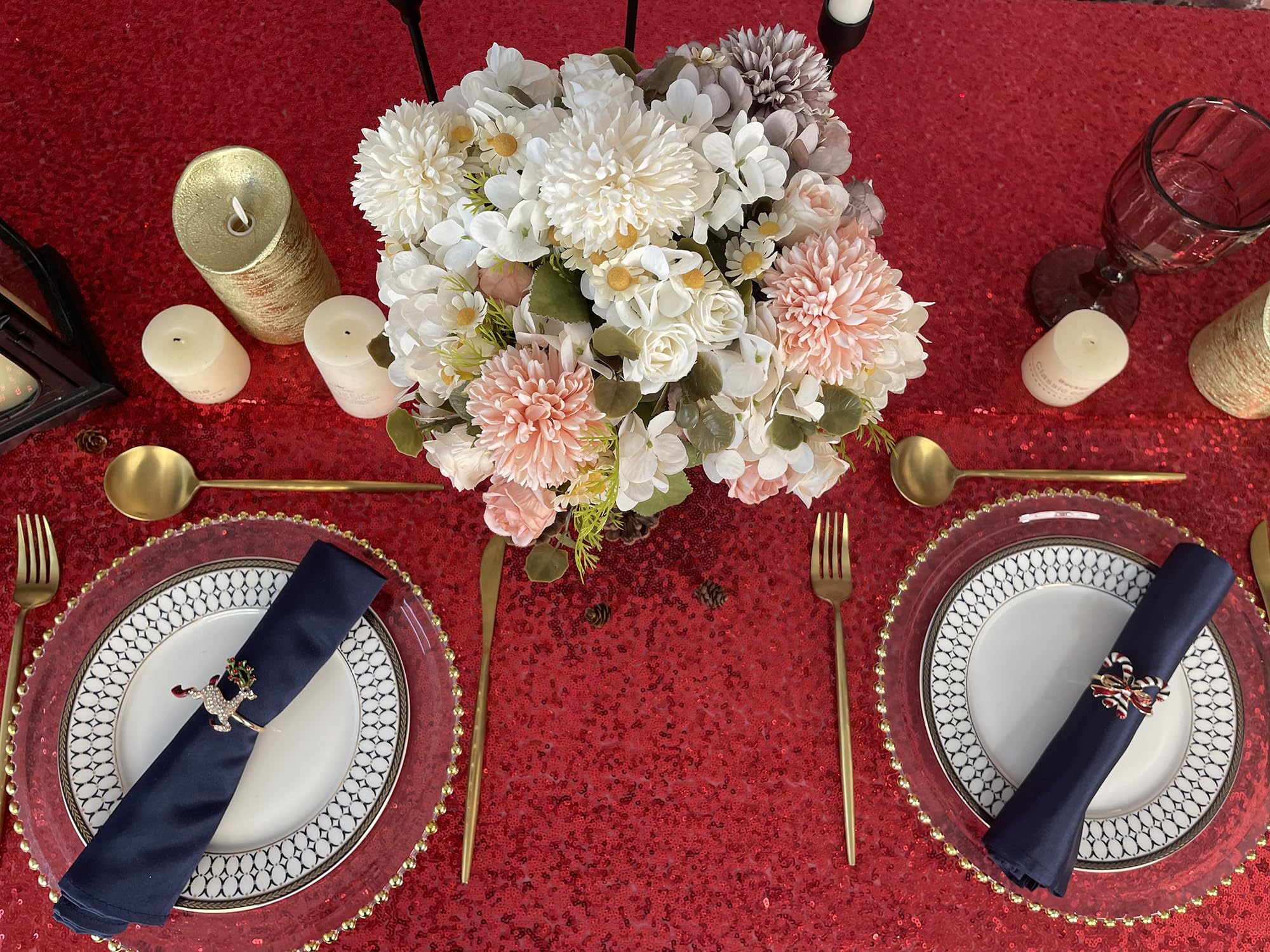 Sparkling Red Sequin Tablecloth 90x132 Inches - Elegant Rectangle Shimmer Party Table Cover for Birthday, Wedding, Christmas, Anniversary Decorations - Perfect for Dining Tables, Buffets, Photo Backdrops, and Event Centerpieces