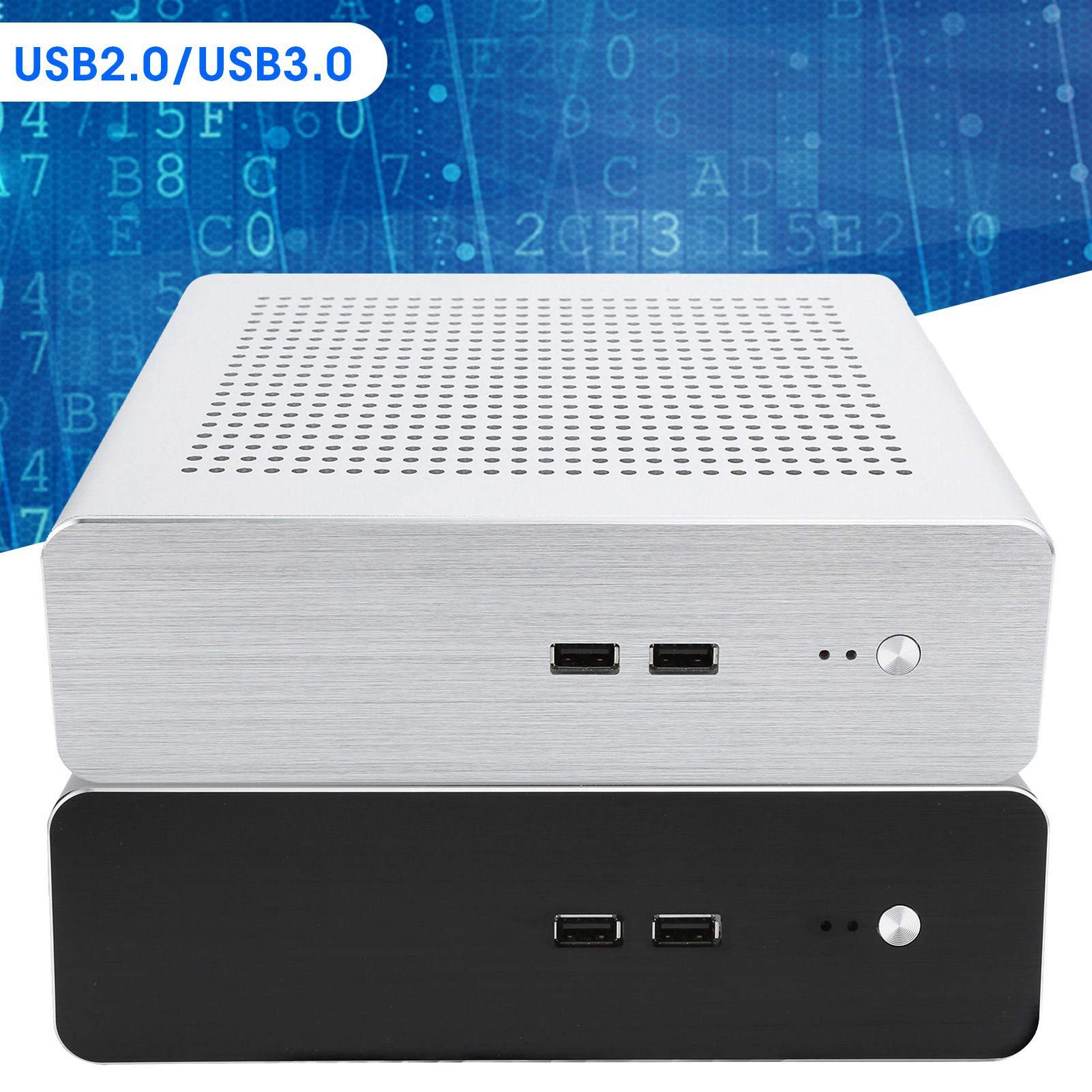 Mini ITX PC Case - Full Aluminum HTPC Chassis with DC-ATX Power Supply, Horizontal/Vertical/Wall Mountable for Home Theater & Office Desktop (Black USB 2.0) - Perfect for Gaming Rigs, Media Centers & Digital Signage Displays