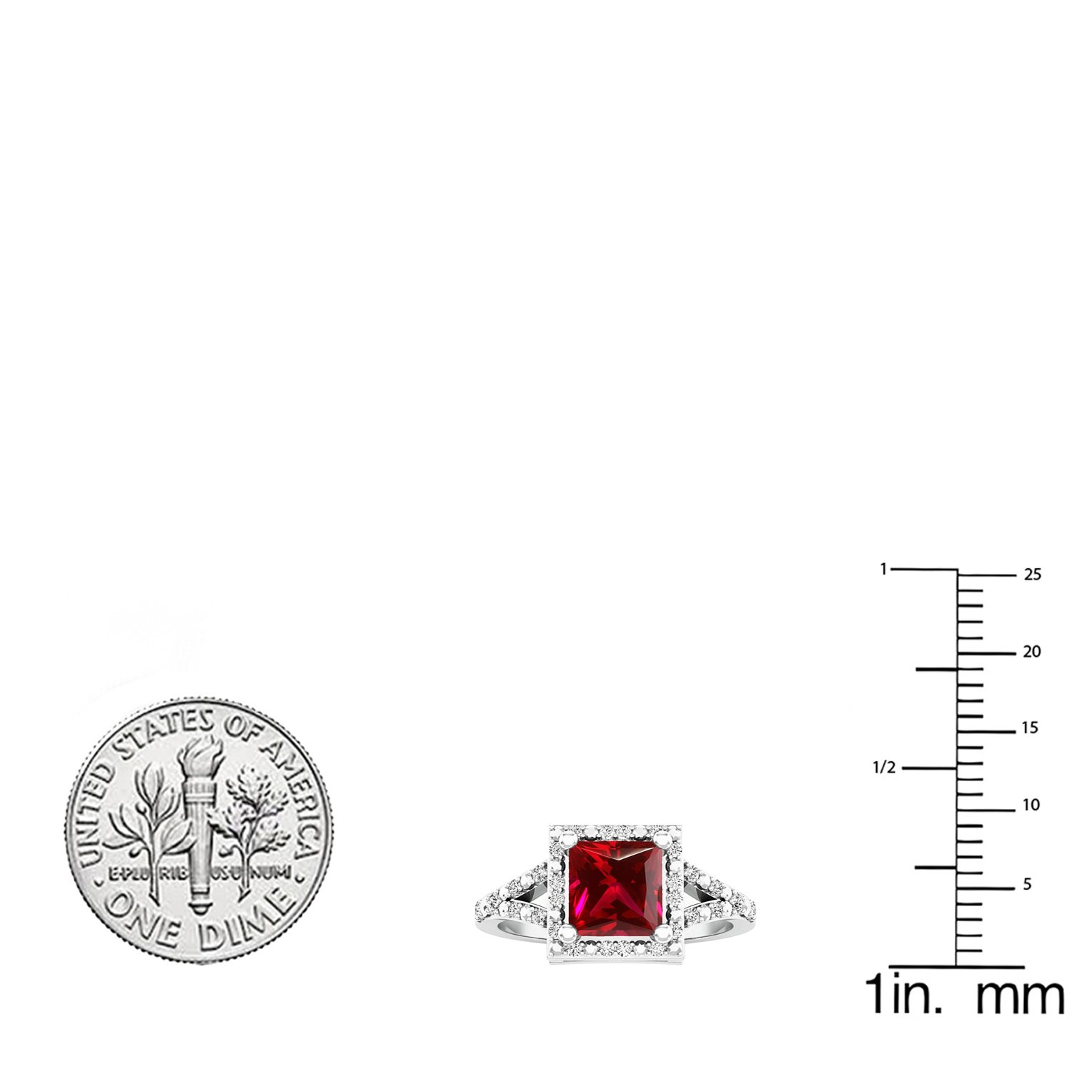 Dazzlingrock 6mm Princess Cut Lab-Created Gemstone & Round White Diamond Engagement Ring for Women - Sterling Silver - Perfect for Proposals, Anniversaries & Special Occasions