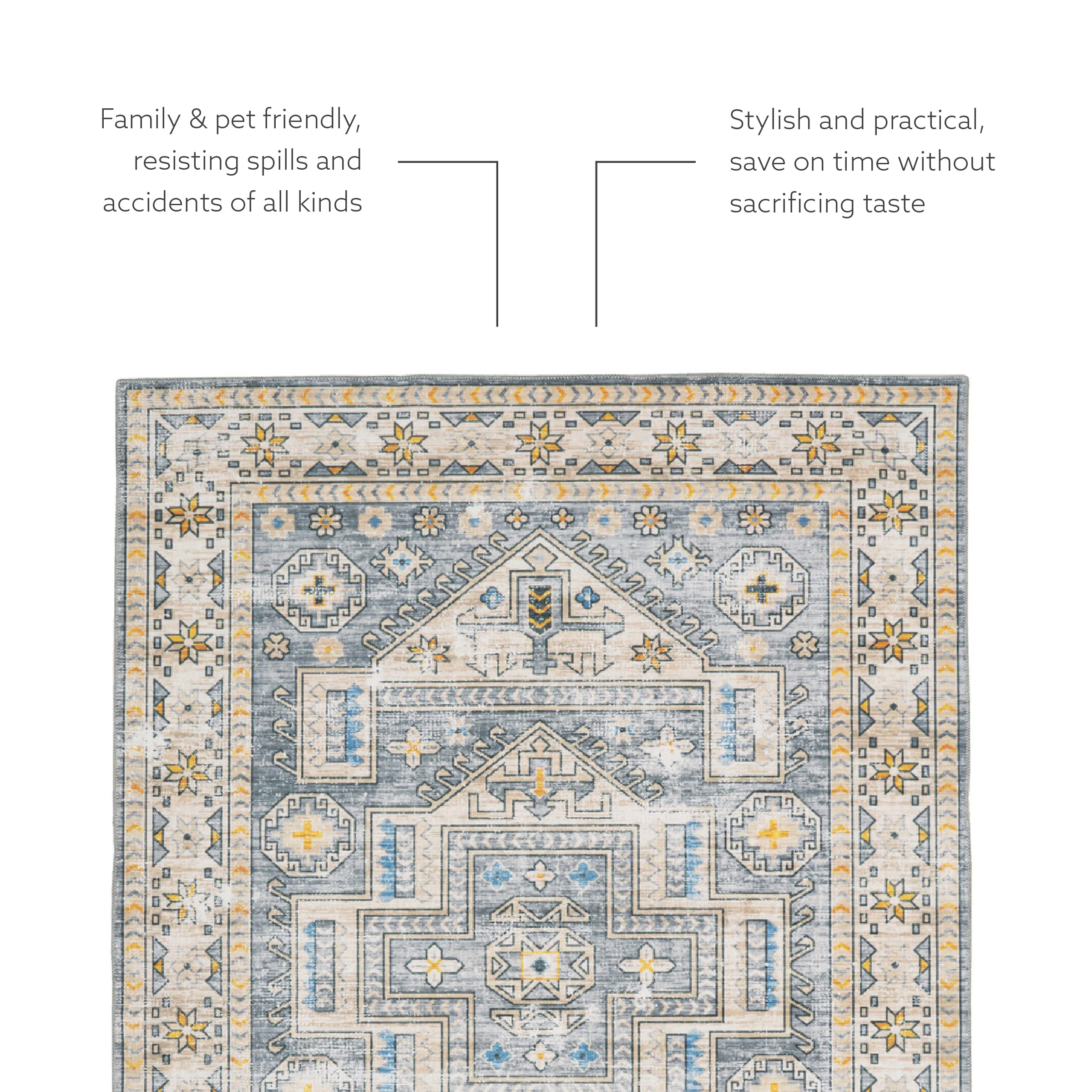 Linon Home Decor Washable Area Rug 5' x 7' - Soft Grey & Beige Modern Design for Living Room, Bedroom, Nursery | Indoor Non-Slip Floor Mat Easy to Clean