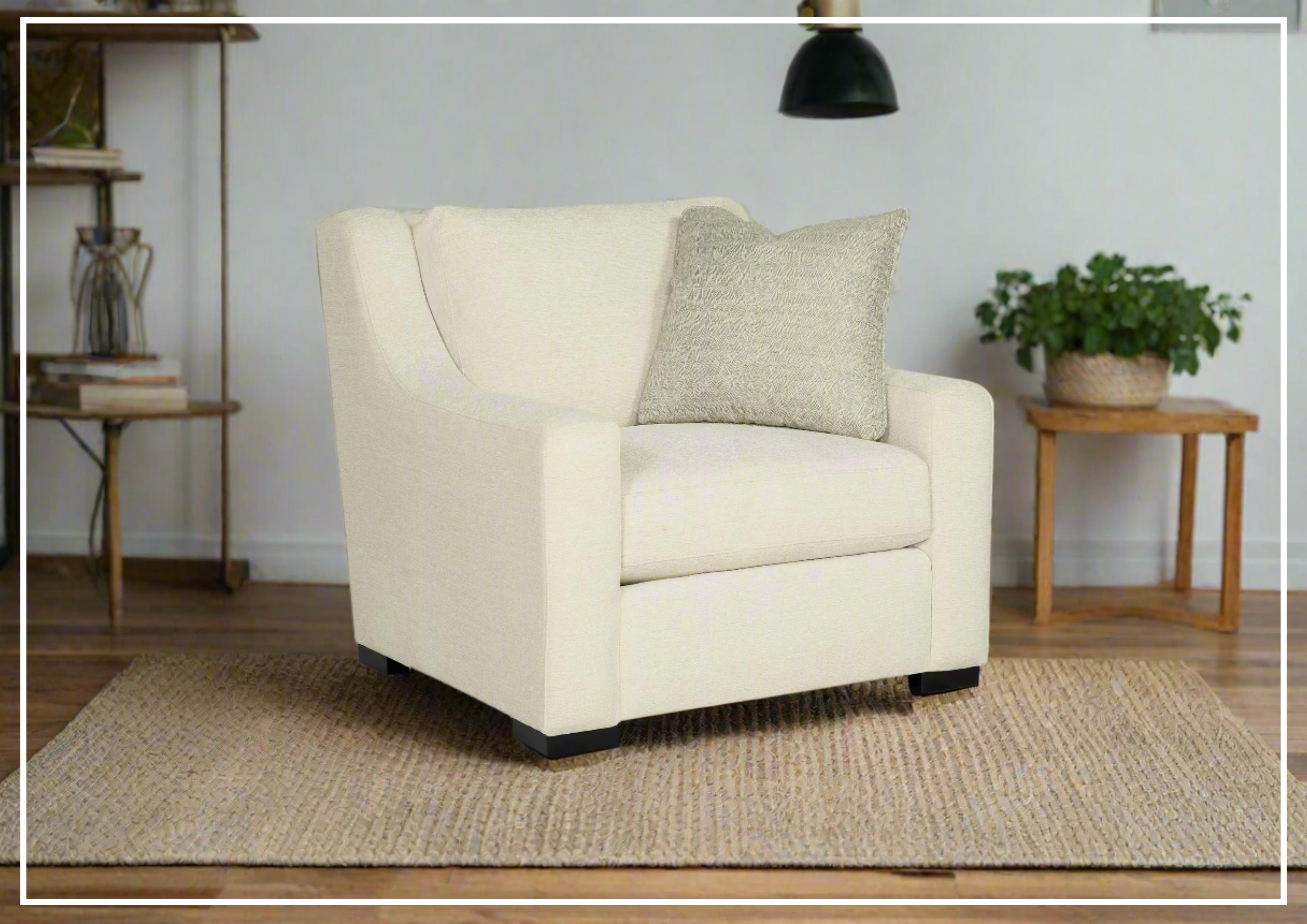 Bernhardt Germain Cream Fabric Chair with Square Arms - Modern Upholstered Living Room Seating for Home, Office & Lounge