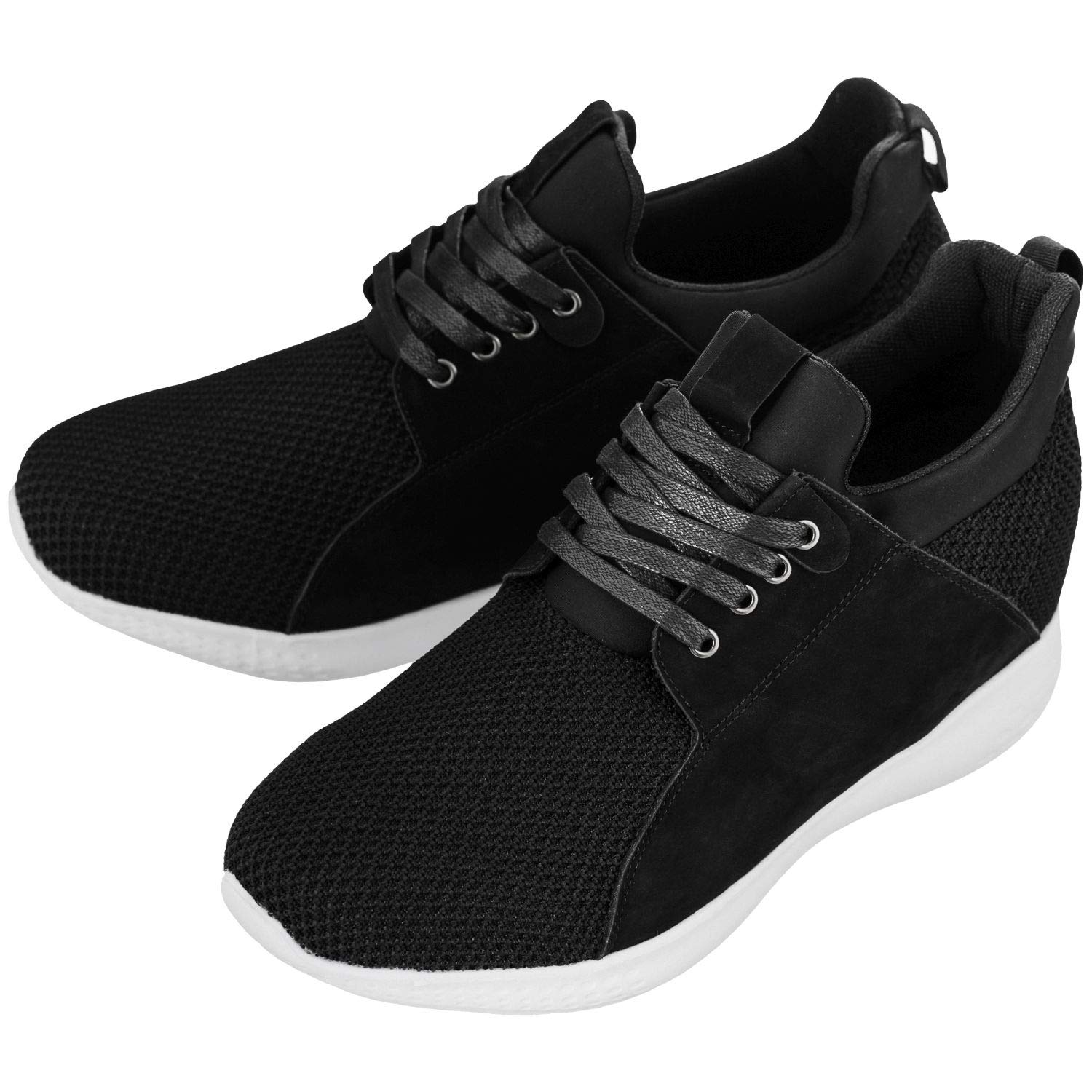 CALTO Men's Invisible Height Increasing Elevator Sneakers - Black Mesh Breathable Lace-up Fashion Shoes - 3.2 Inches Taller - Lightweight Comfortable Walking Shoes for Work, Dating & Daily Wear - Size 11 D(M) US