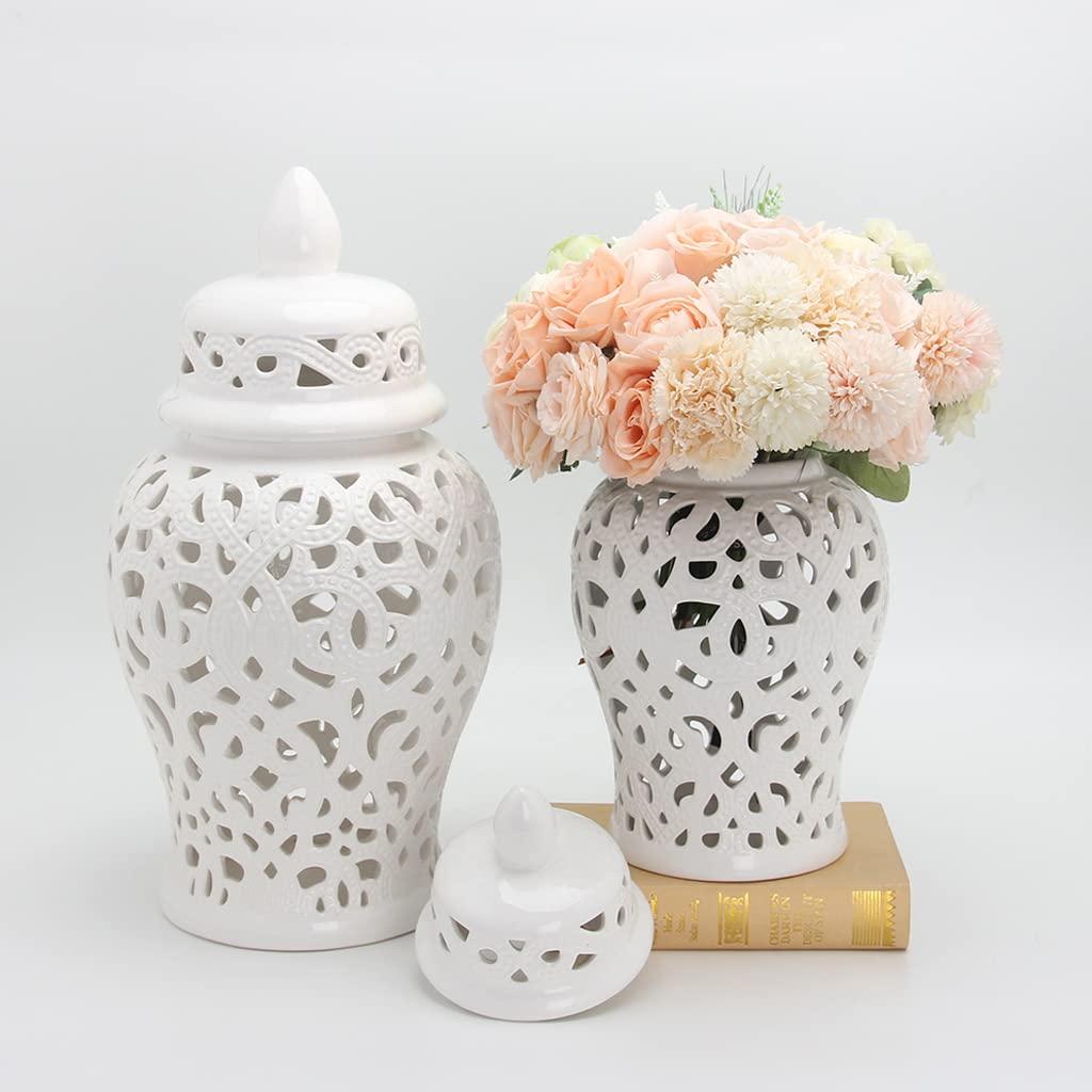 ARTLINE Decorative Ceramic Temple Jar with Lid - Handcrafted Gold Carved Lattice Vase for Home Decor, Wedding Gift & Feng Shui Display (Small Size)