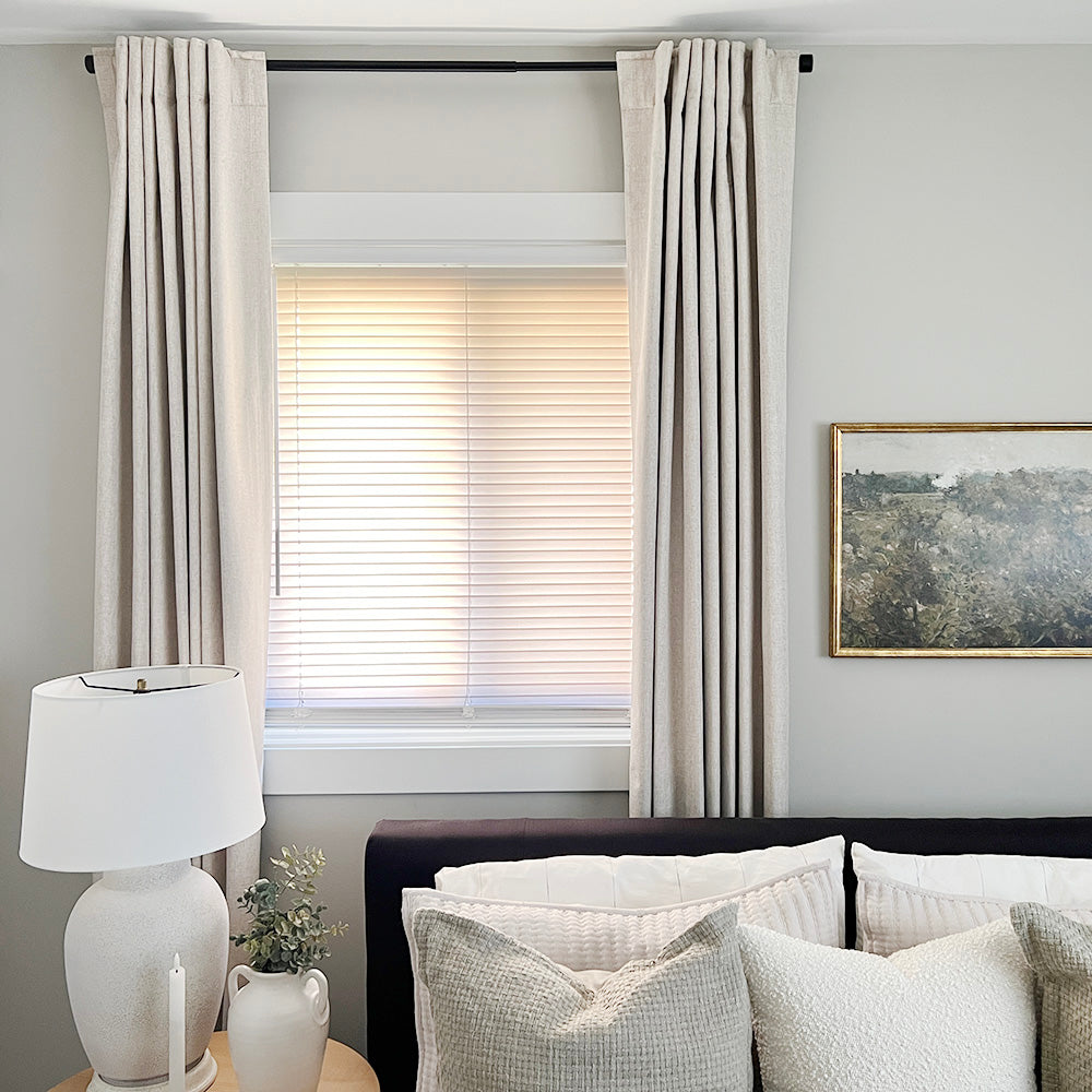 Blackout Curtains with Back Tab - 100% Linen, Memory Trained, Modern Lagoon Design for Bedroom & Living Room - Custom Drapes for Light Blocking & Noise Reduction