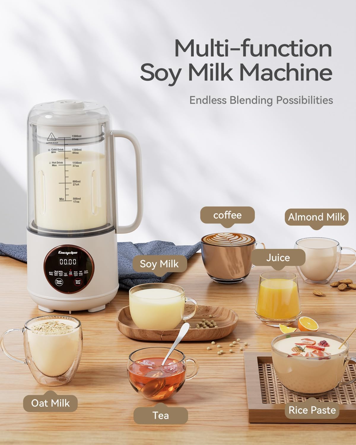 50oz Automatic Nut Milk Maker - Homemade Soy, Almond & Oat Milk Machine with Auto Clean, Boil & Keep Warm | Includes Spin Clean Brush & Nut Milk Bag | Perfect for Vegan, Dairy-Free & Keto Diets | Great for Breakfast Smoothies, Coffee Creamer & Healthy Snacks