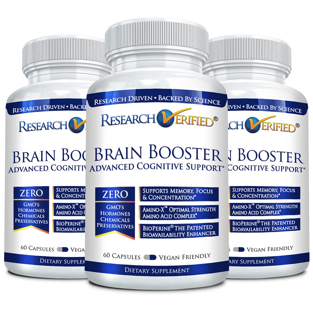 Brain Booster - Premium Nootropic Supplement for Memory & Focus | 180 Vegan Capsules (3 Bottles) | Enhance Cognitive Function for Work, Study & Daily Mental Clarity
