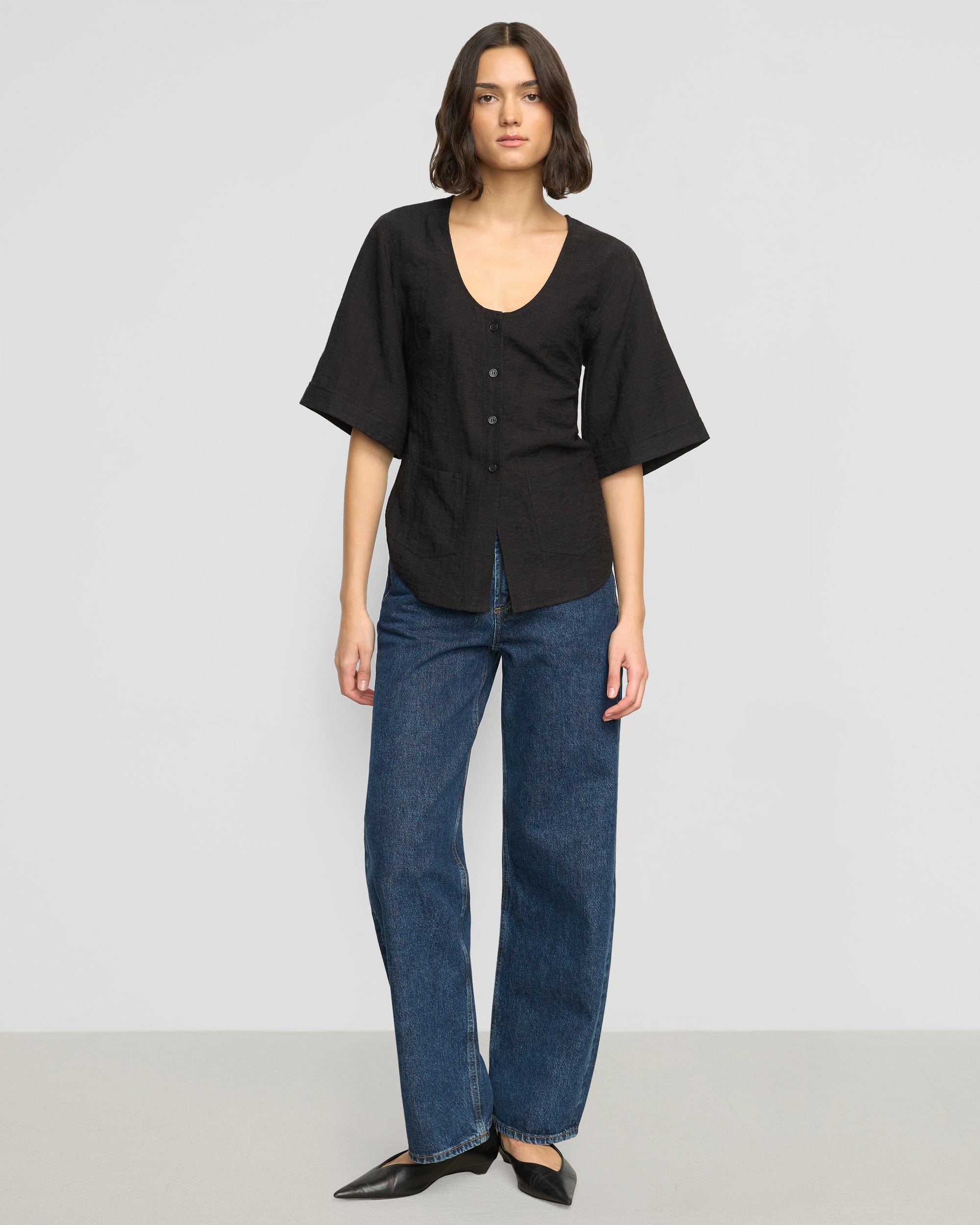 Katniss Pocket Tulip Hem Blouse - Women's Floral Print Tunic Top for Casual Wear & Office Outfits
