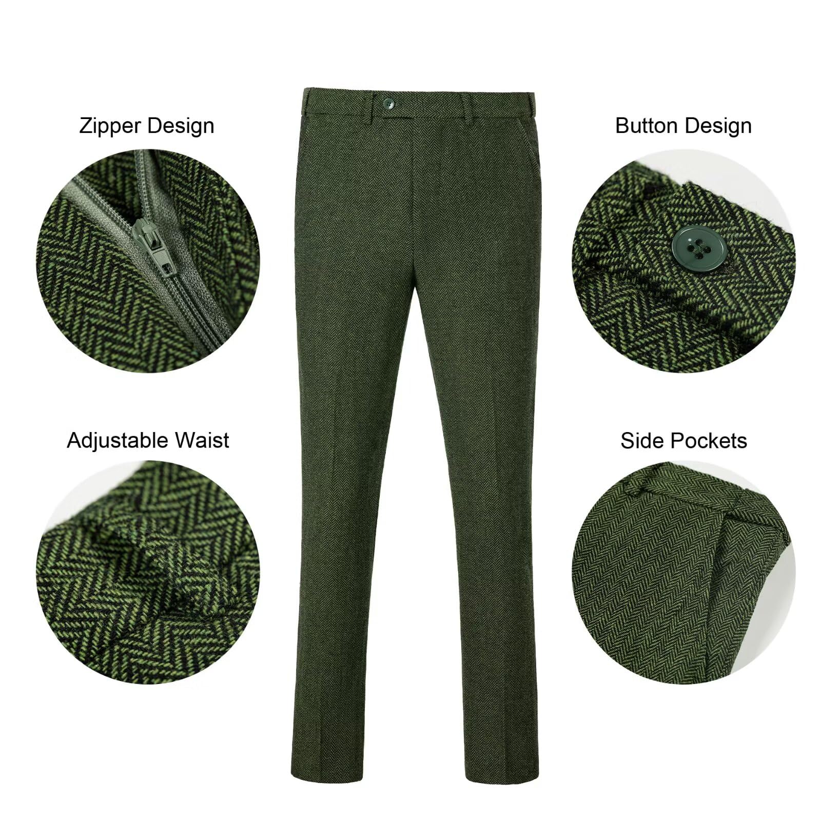Vintage Herringbone Tweed 3-Piece Slim Fit Men's Suit Set - Wedding, Prom, Groom Tuxedo with Blazer Jacket, Vest & Pants | Formal Occasions, Business Events & Special Celebrations