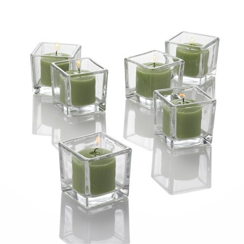 72-Pack Eastland Square Glass Votive Holders & Unscented Green Richland Votive Candles Set - Perfect for Weddings, Parties, Home Decor, and Candlelight Events